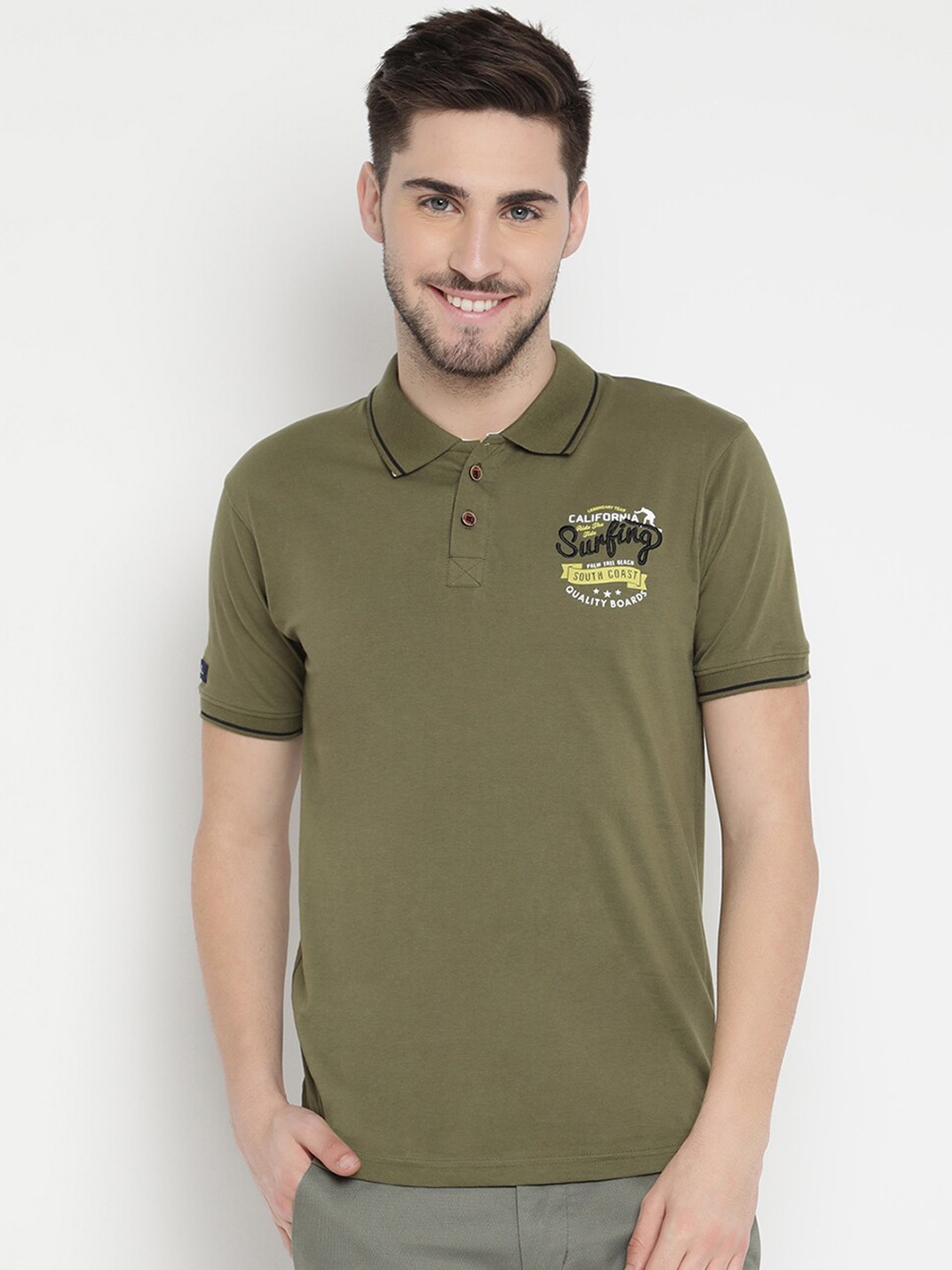 

V2 Value & Variety Men Olive Green Polo Collar T-shirt