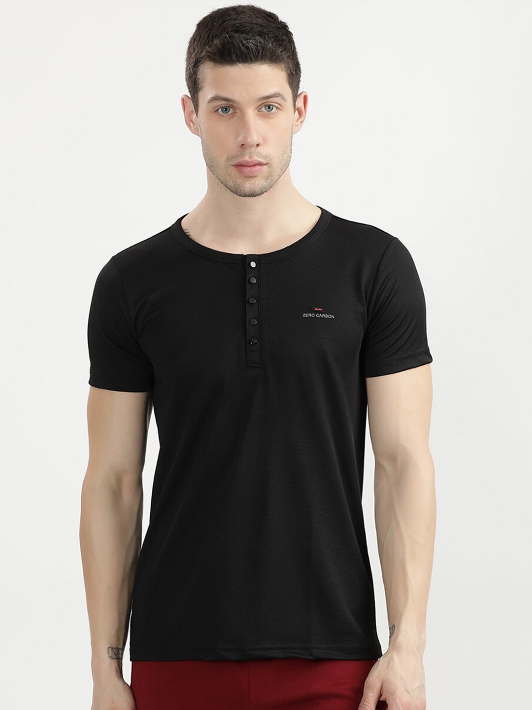 

V2 Value & Variety Men Black Henley Neck T-shirt