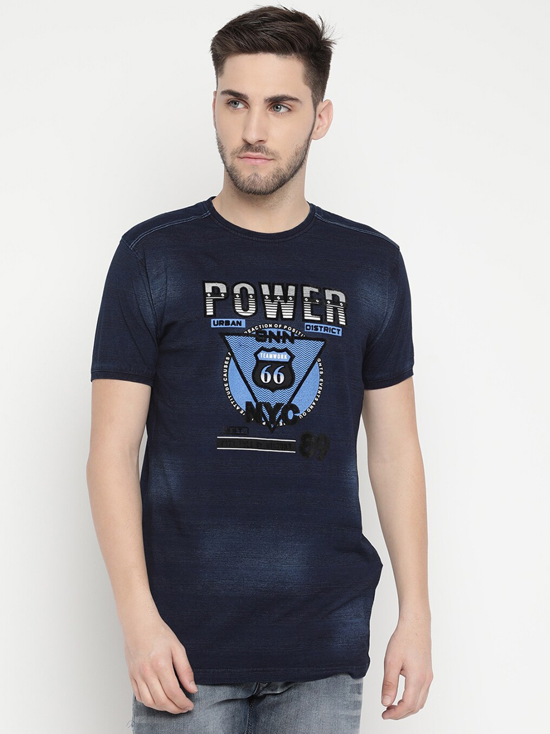 

V2 Value & Variety Men Navy Blue Typography Printed T-shirt
