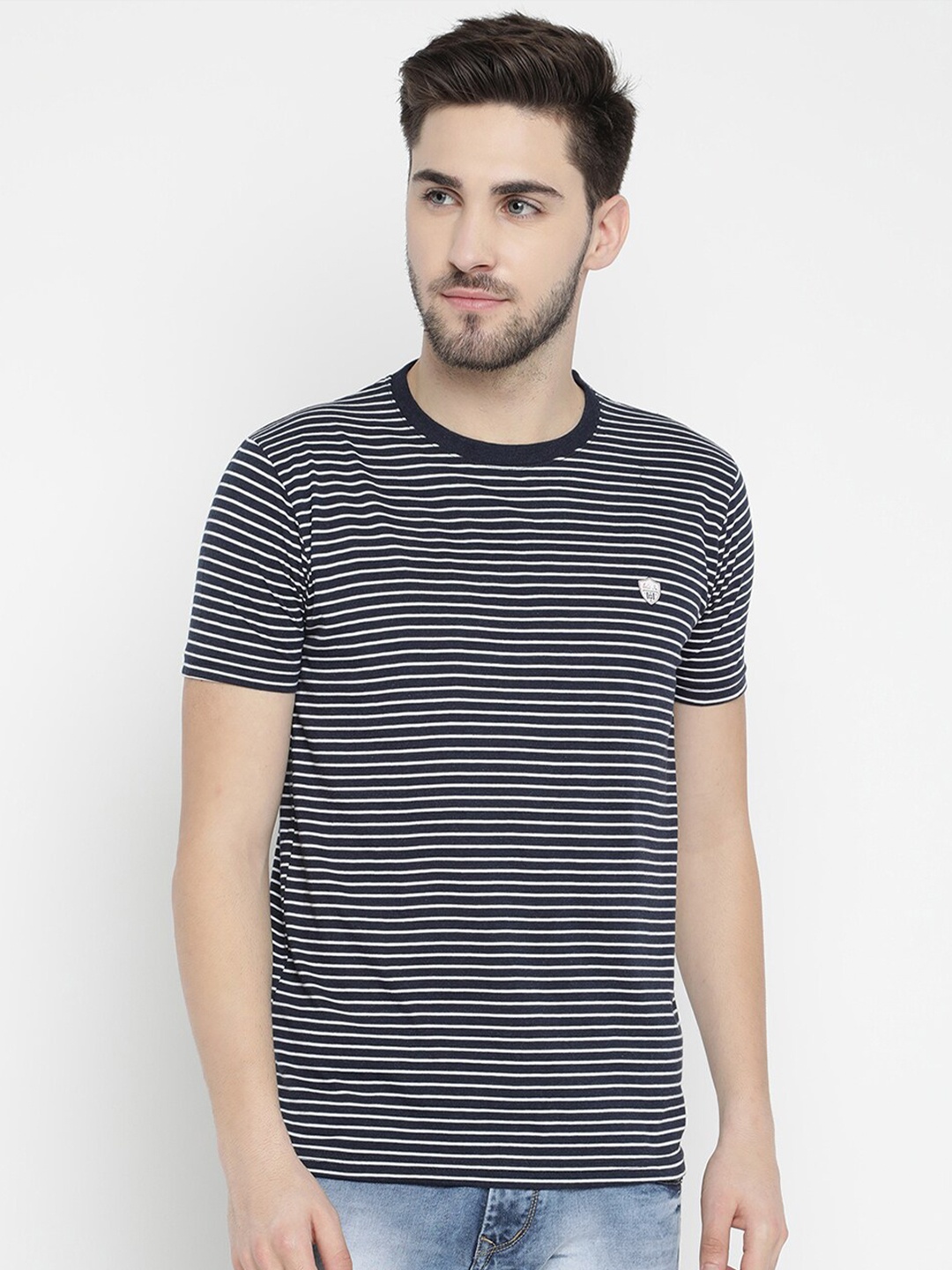 

V2 Value & Variety Men Navy Blue Striped T-shirt