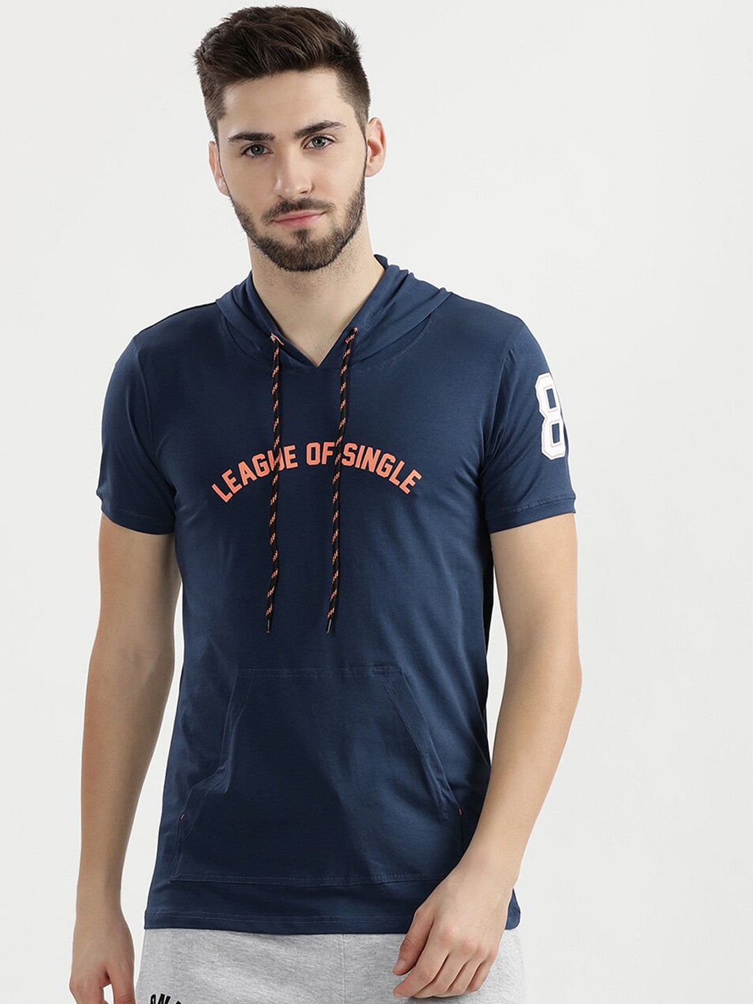 

V2 Value & Variety Men Navy Blue & Orange Typography Printed T-shirt