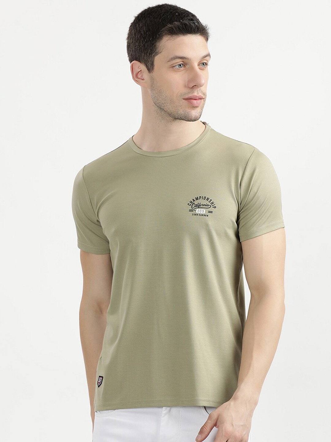 

V2 Value & Variety Men Olive Green V-Neck Raw Edge T-shirt