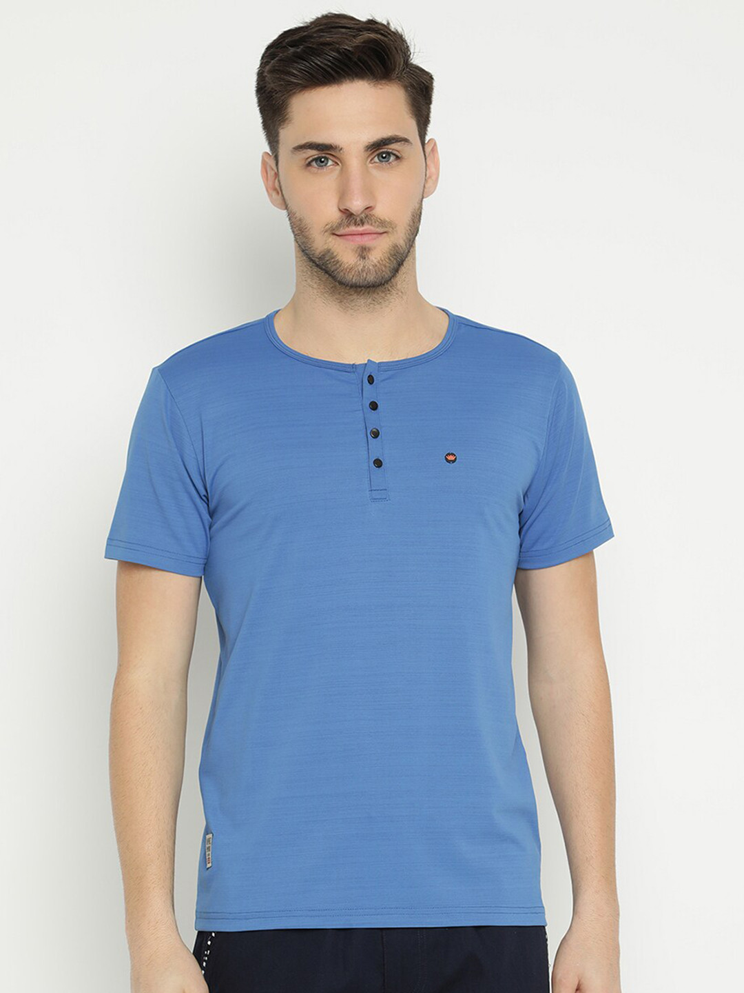 

V2 Value & Variety Men Blue Henley Neck T-shirt