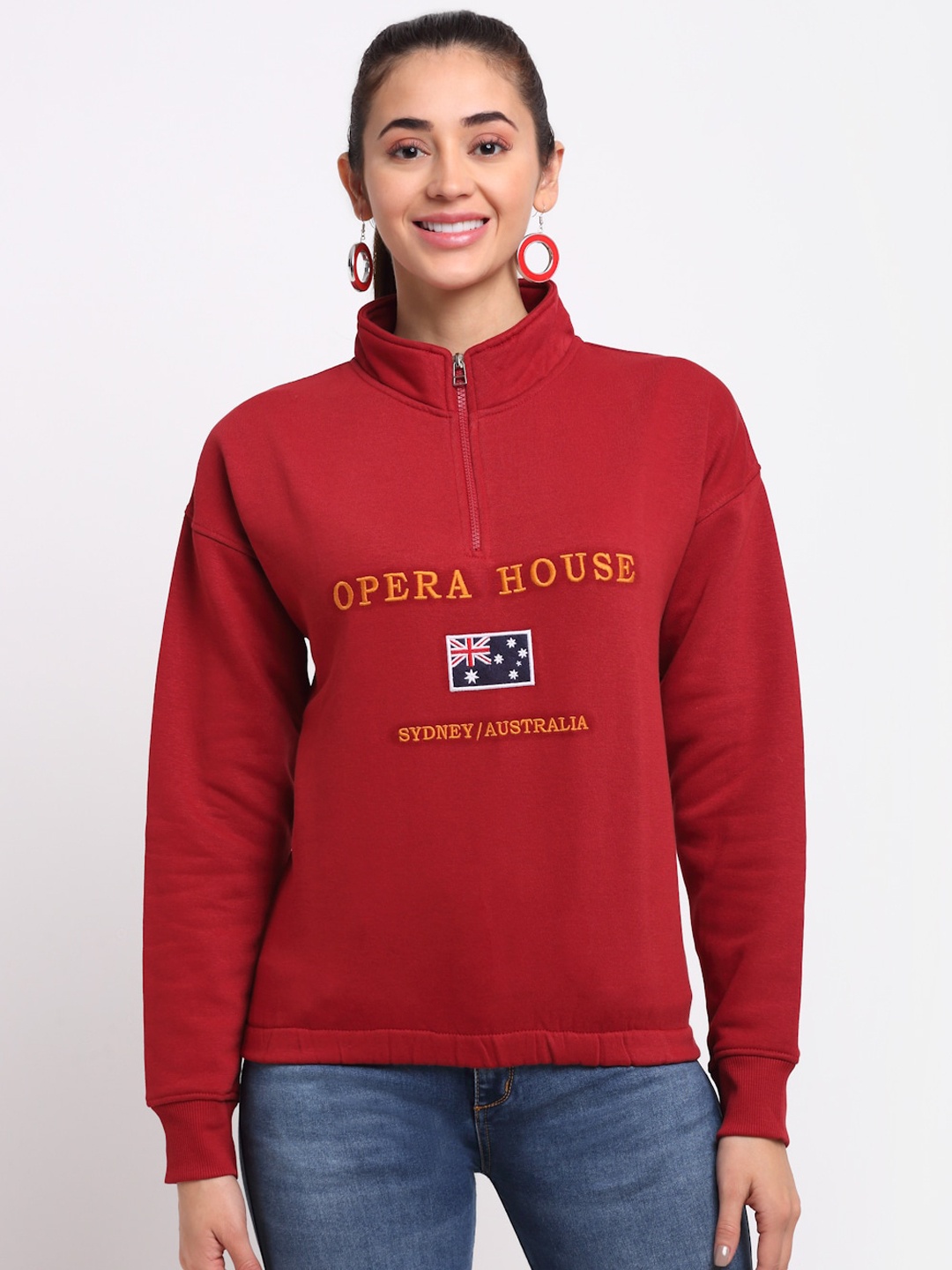 

Club York Women Red Printed Sweatshirt