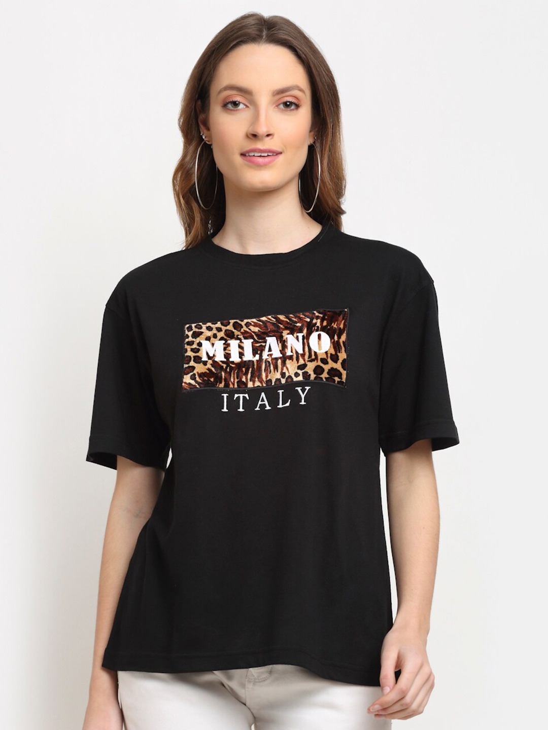 

Club York Women Black Typography Printed T-shirt