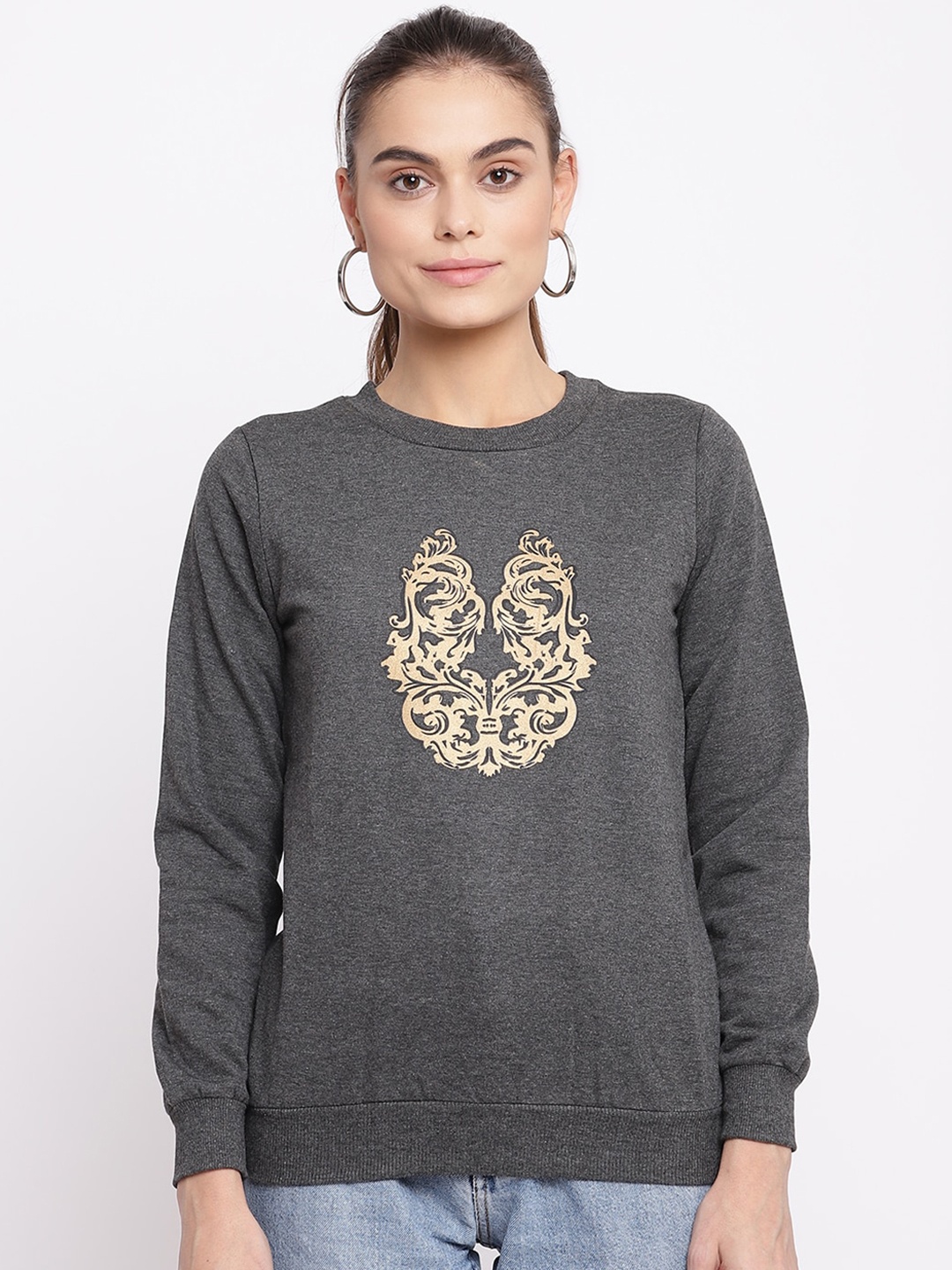 

The Vanca Women Grey Printed Sweatshirt