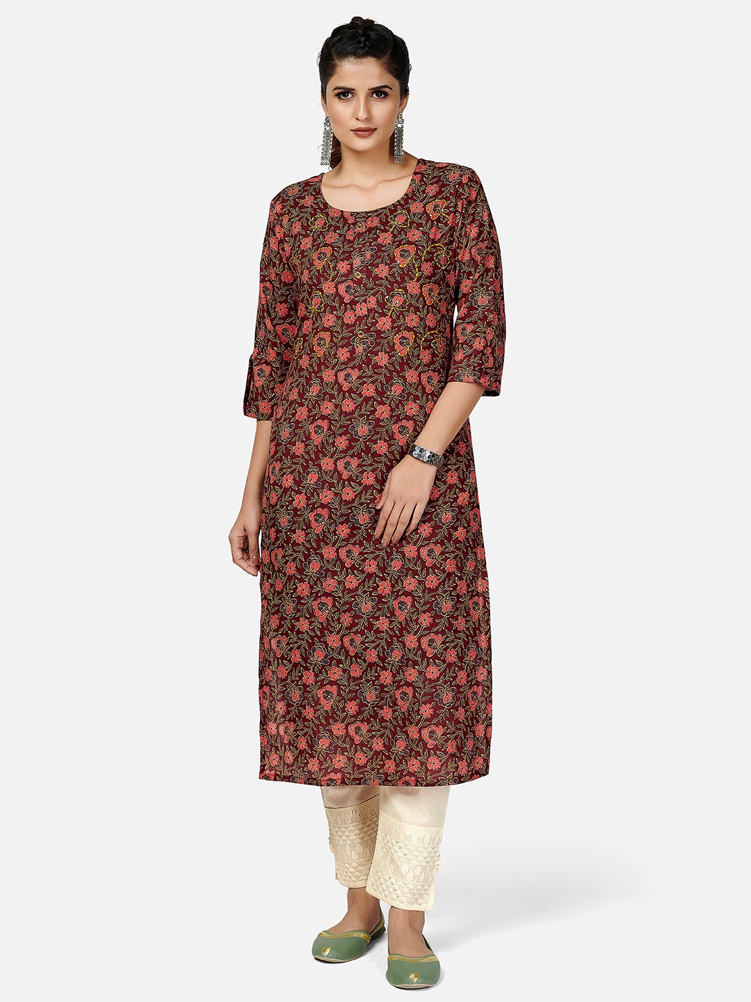 

Vbuyz Women Purple Floral Printed Cotton Kurta