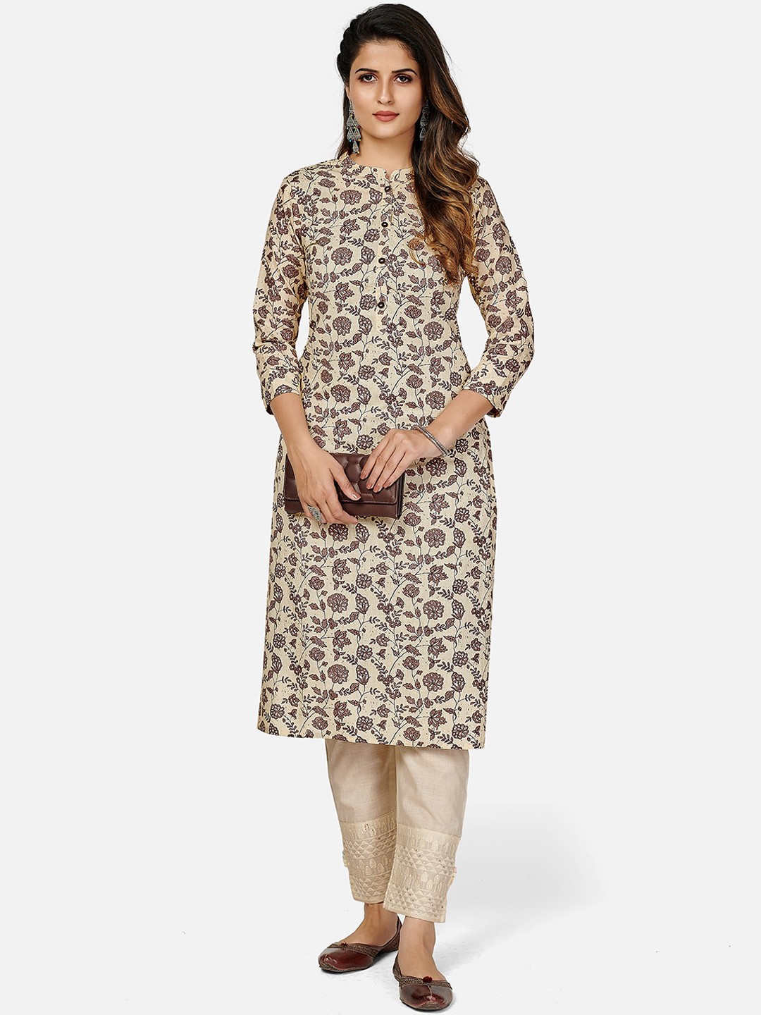 

Vbuyz Women Beige Ethnic Motifs Printed Kurta