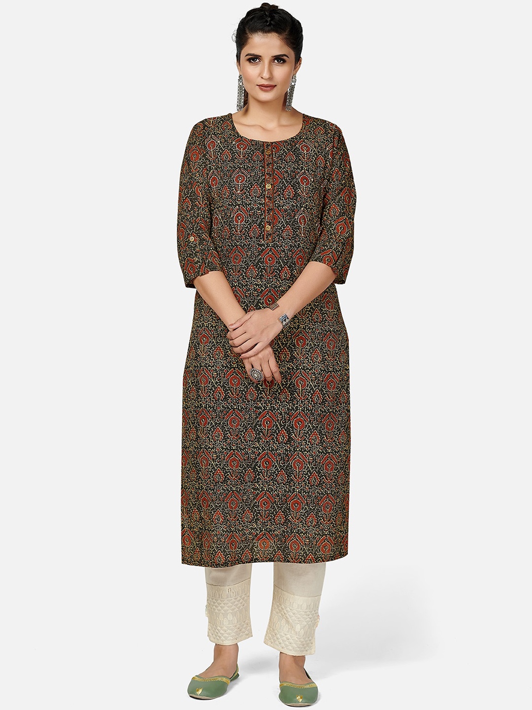 

Vbuyz Women Green & Red Ethnic Motifs Printed Kurta