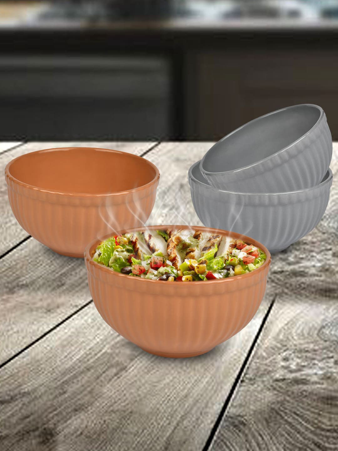 

URBAN CHEF Set Of 4 Handcrafted Ceramic Serving Bowls, Grey
