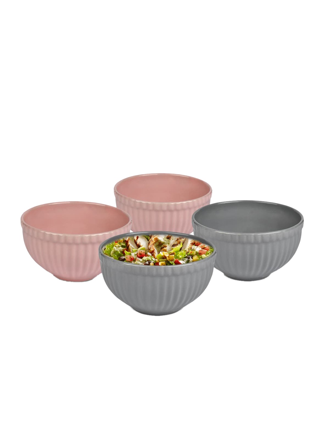 

URBAN CHEF Set Of 4 Peach-Toned & Grey Textured Handcrafted Ceramic Serving Bowl 550 Ml