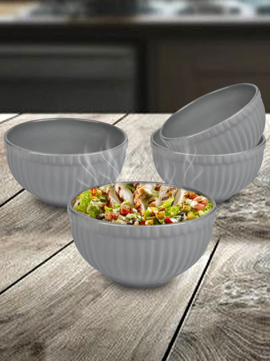 

URBAN CHEF Set of 4 Grey Handcrafted Ceramic Bowl
