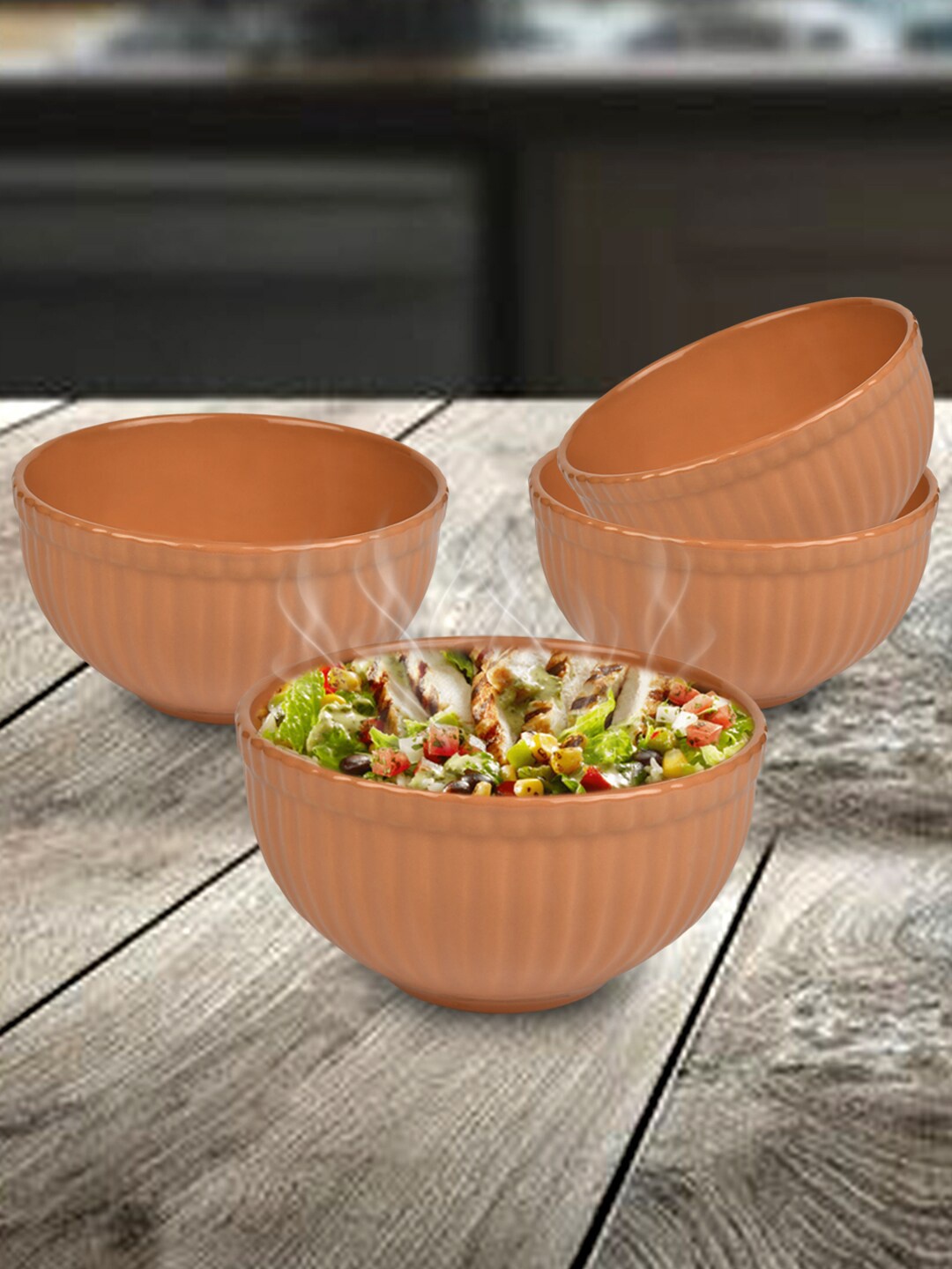 

URBAN CHEF Set Of 4 Mustard Brown Handcrafted Ceramic Bowls