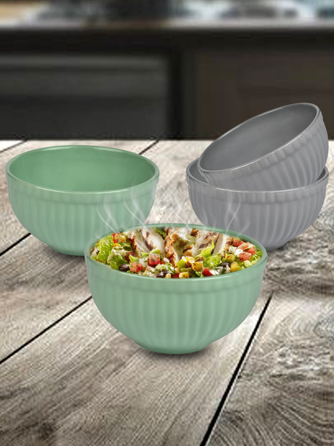 

URBAN CHEF Set Of 4 Handcrafted Ceramic Bowls, Grey