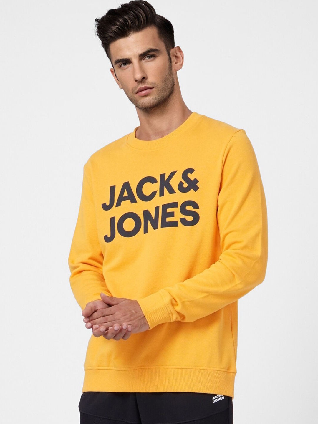 

Jack & Jones Men Yellow Printed Cotton Sweatshirt