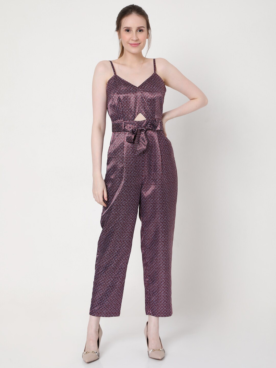 

Vero Moda Purple & White Printed Basic Jumpsuit