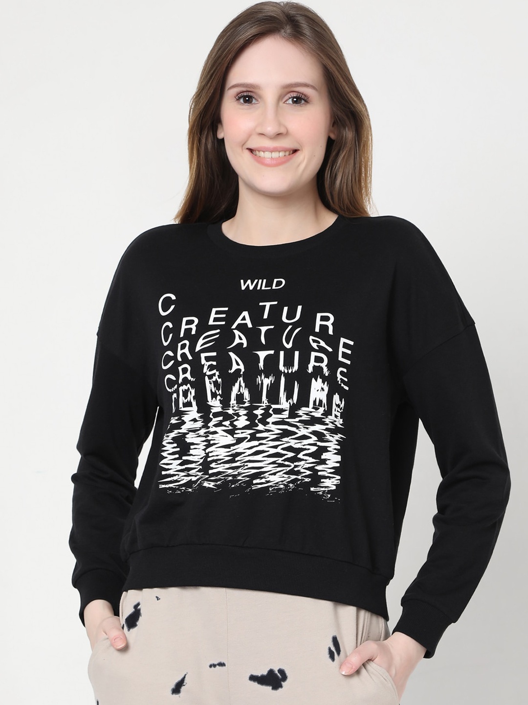 

Vero Moda Women Black Printed Sweatshirt