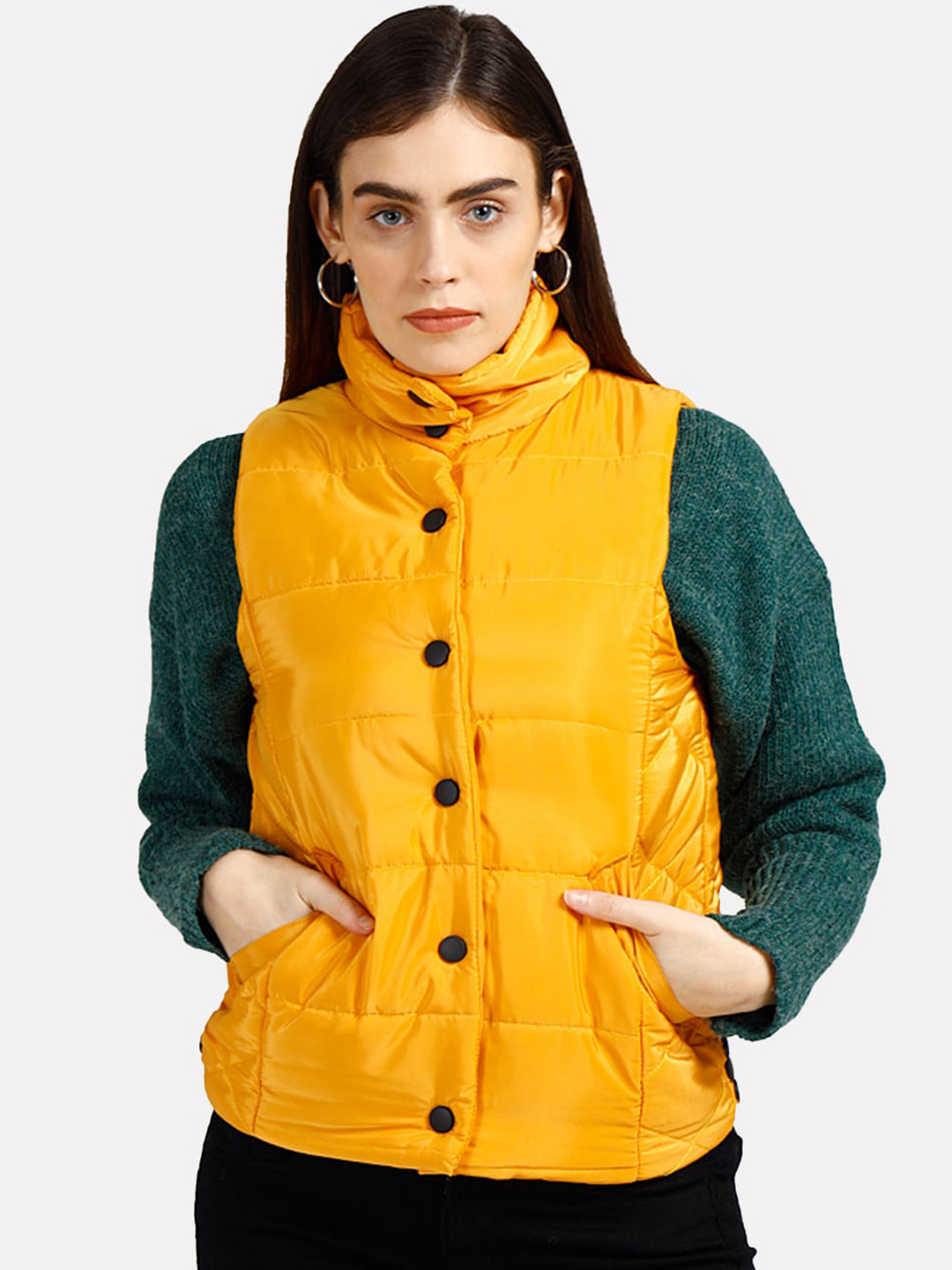 

iki chic Women Yellow Outdoor Padded Jacket