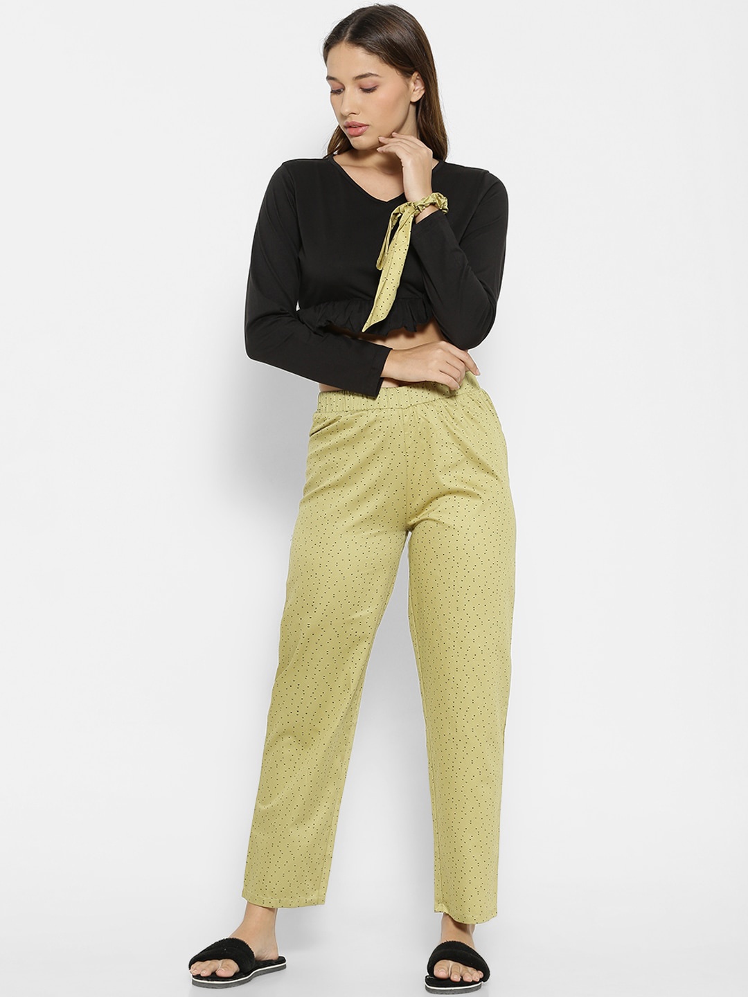 

FOREVER 21 Women Green & Black Pure Cotton Night suit