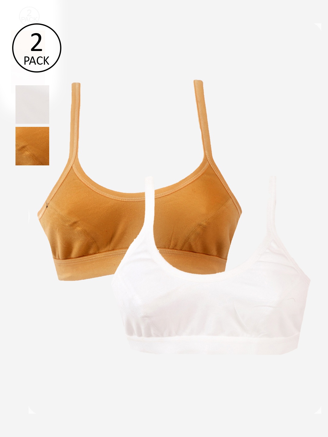 

YK Pack of 2 White & Tan Beginners Bra YKNSB11C395SW-White & Skin