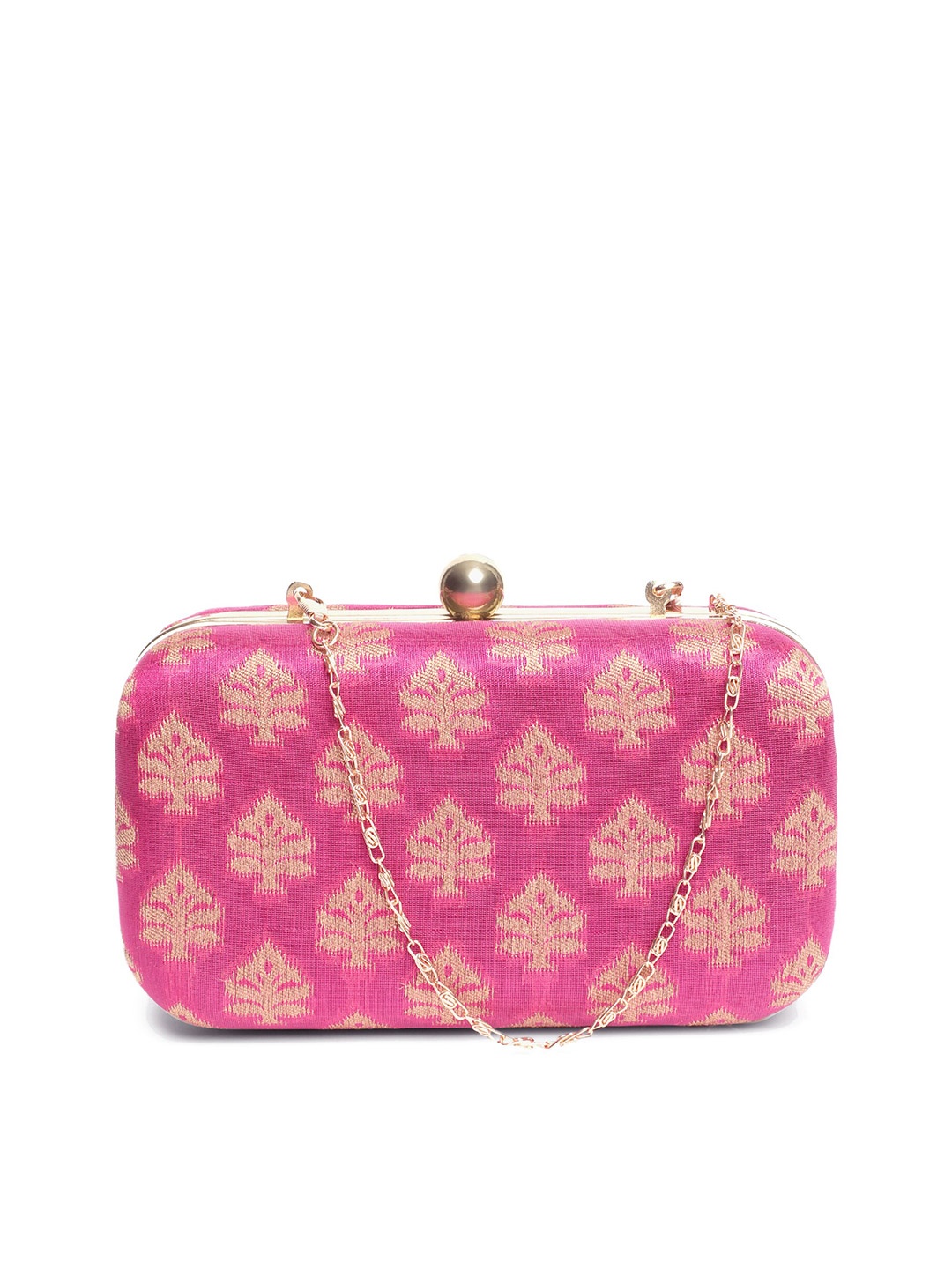

TRINK Pink & Gold-Toned Georgette Zari Banarasi Jacquard Box Clutch