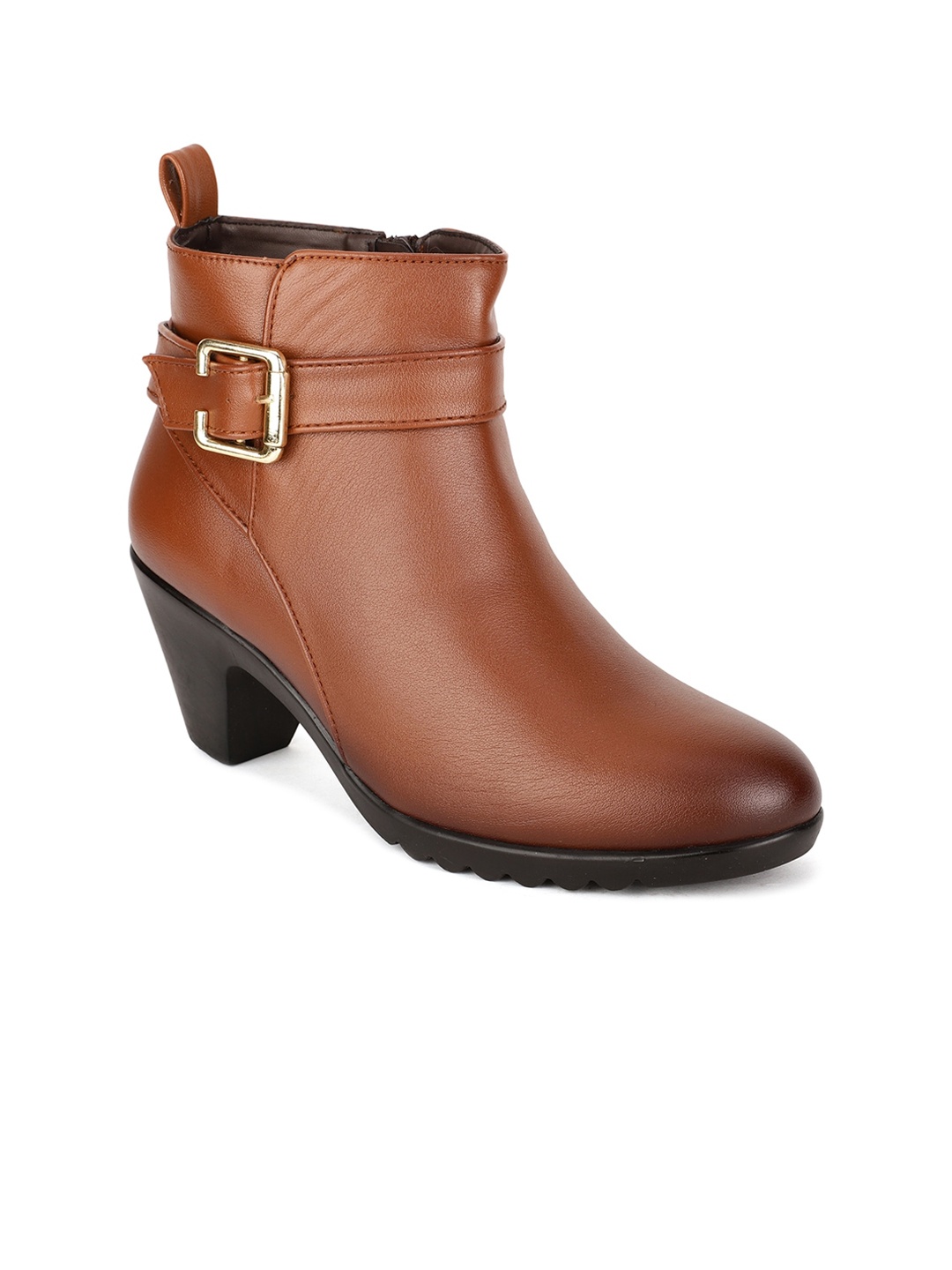 

Bruno Manetti Tan Leather Block Heeled Boots with Buckles