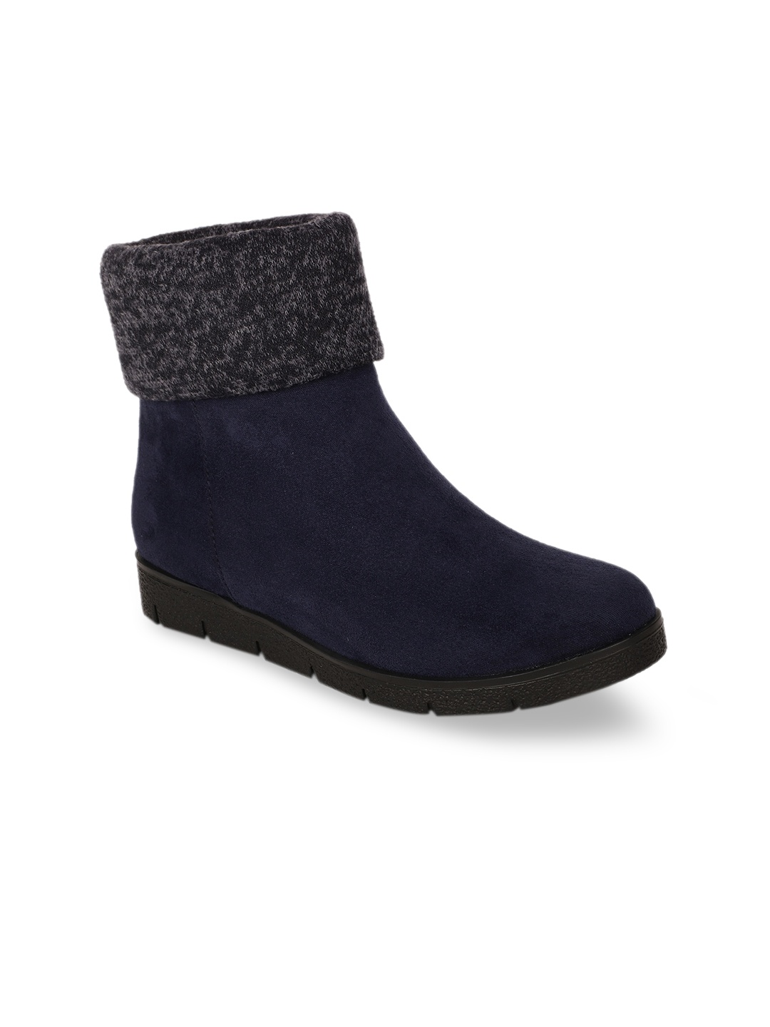 

Bruno Manetti Navy Blue Suede Flatform Heeled Boots