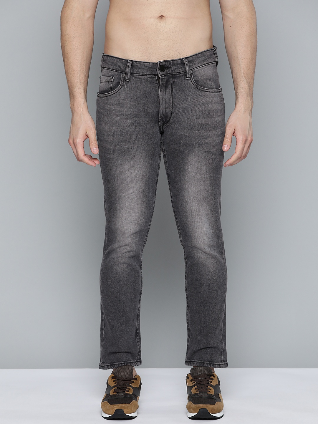 

HERE&NOW Men Charcoal Grey Ankle Slim Fit Light Fade Stretchable Jeans