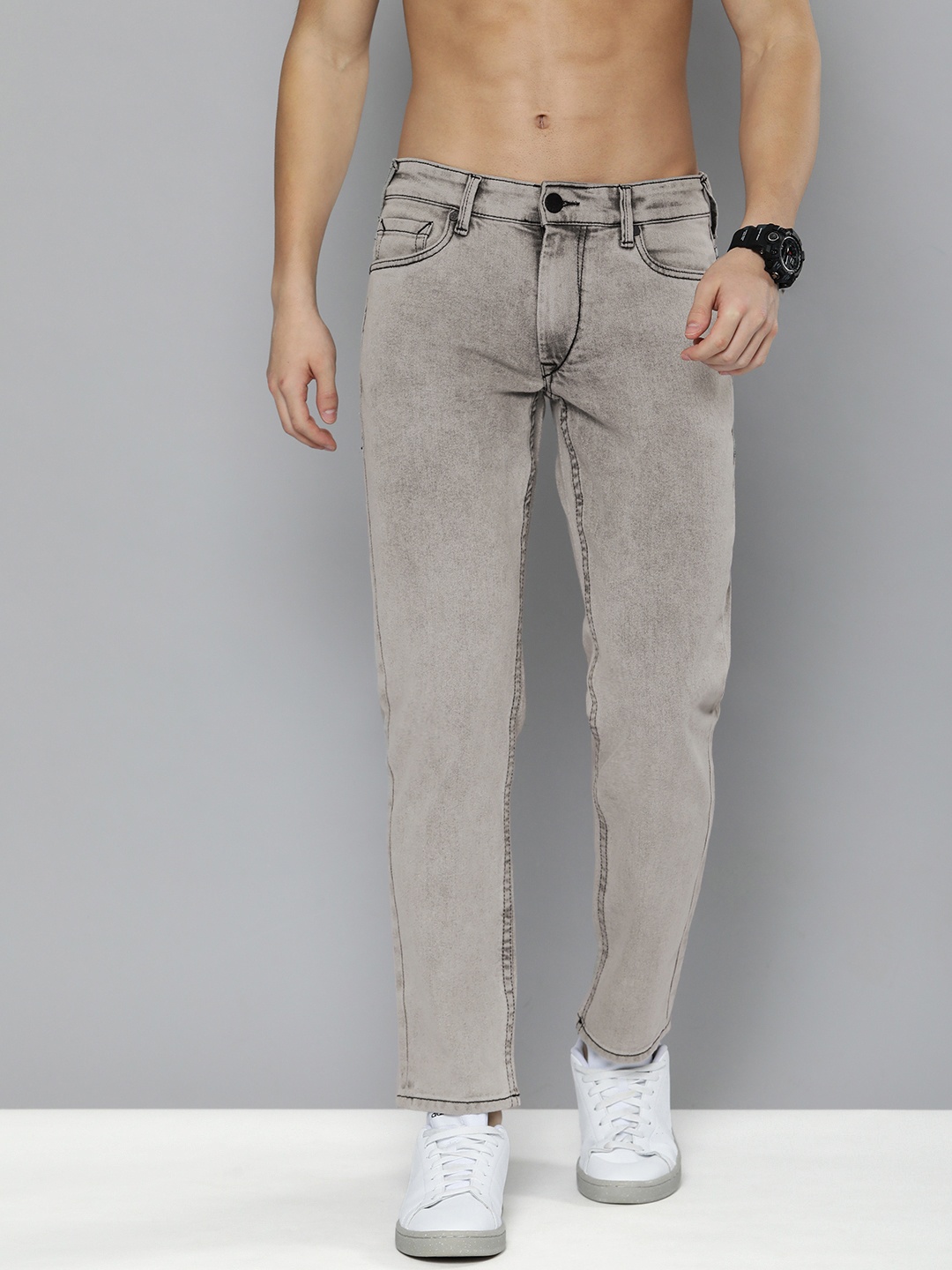 

HERE&NOW Men Grey Slim Fit Heavy Fade Mid-Rise Stretchable Jeans
