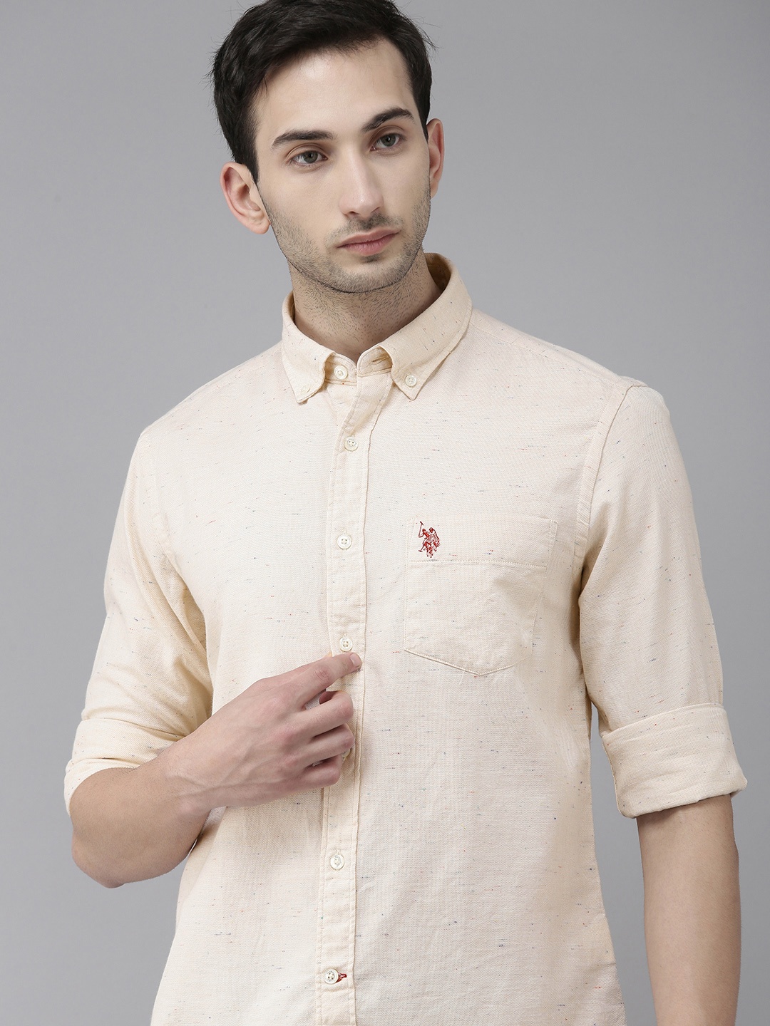 

U.S. Polo Assn. Men Off White Tailored Fit Casual Shirt