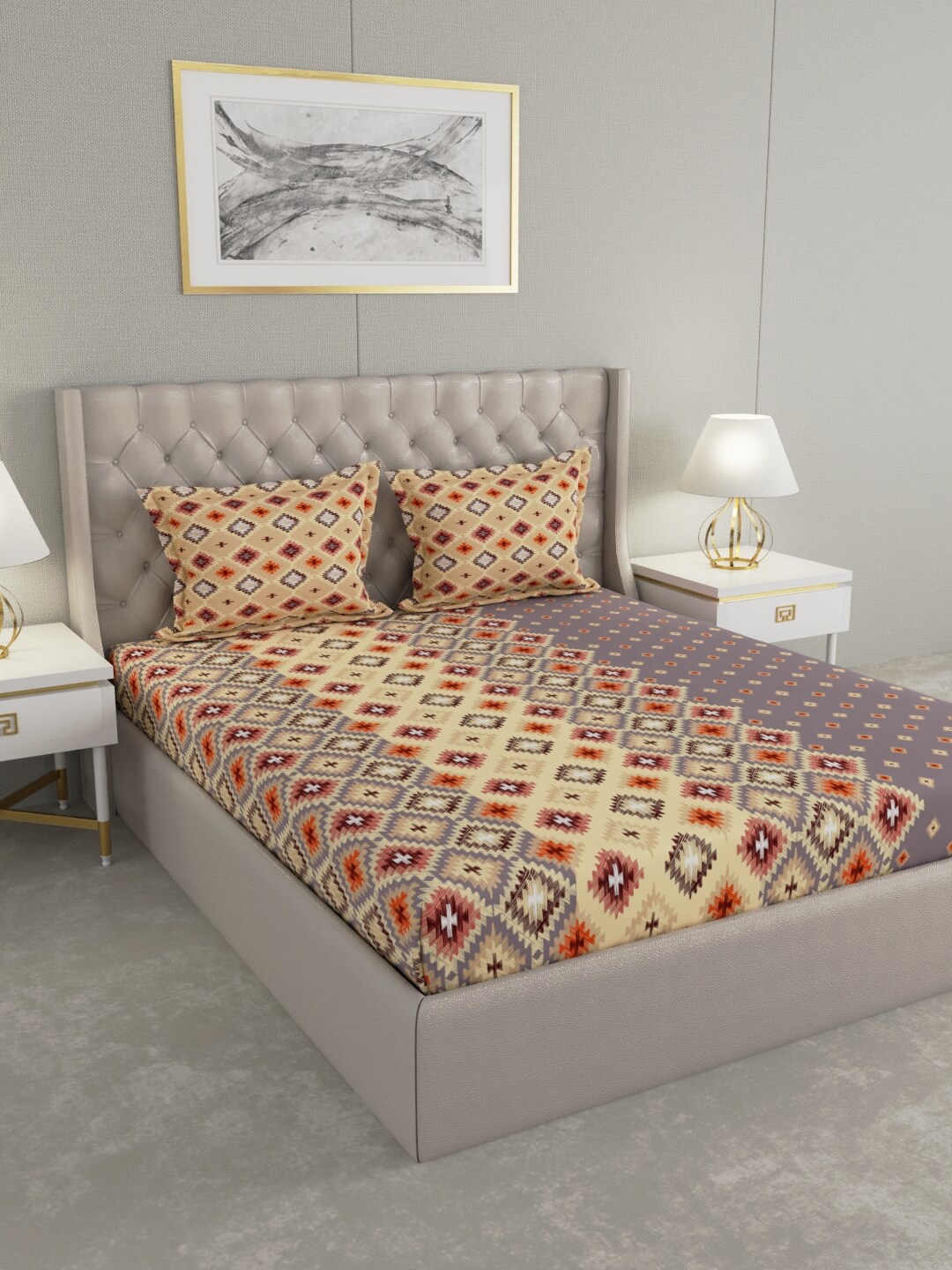 

Raymond Home Multicoloured Ethnic Motifs Cotton 140 TC King Bedsheet with 2 Pillow Covers, Multi