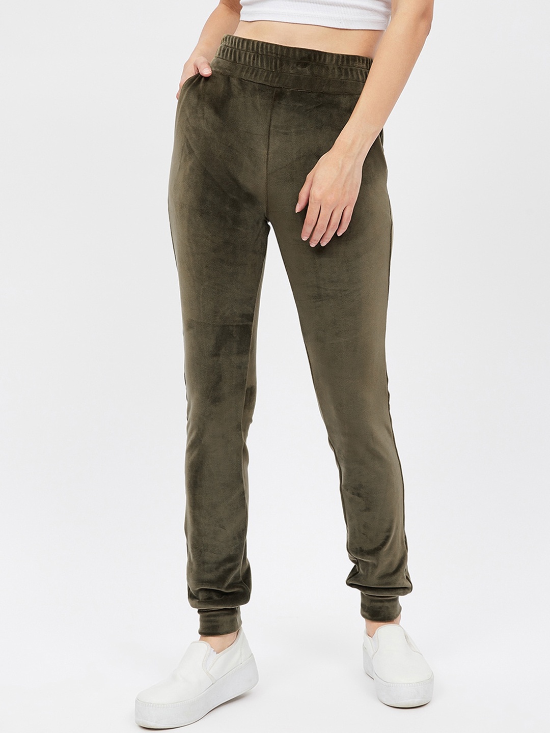 

Harpa Women Olive Green Solid Straight-Fit Joggers