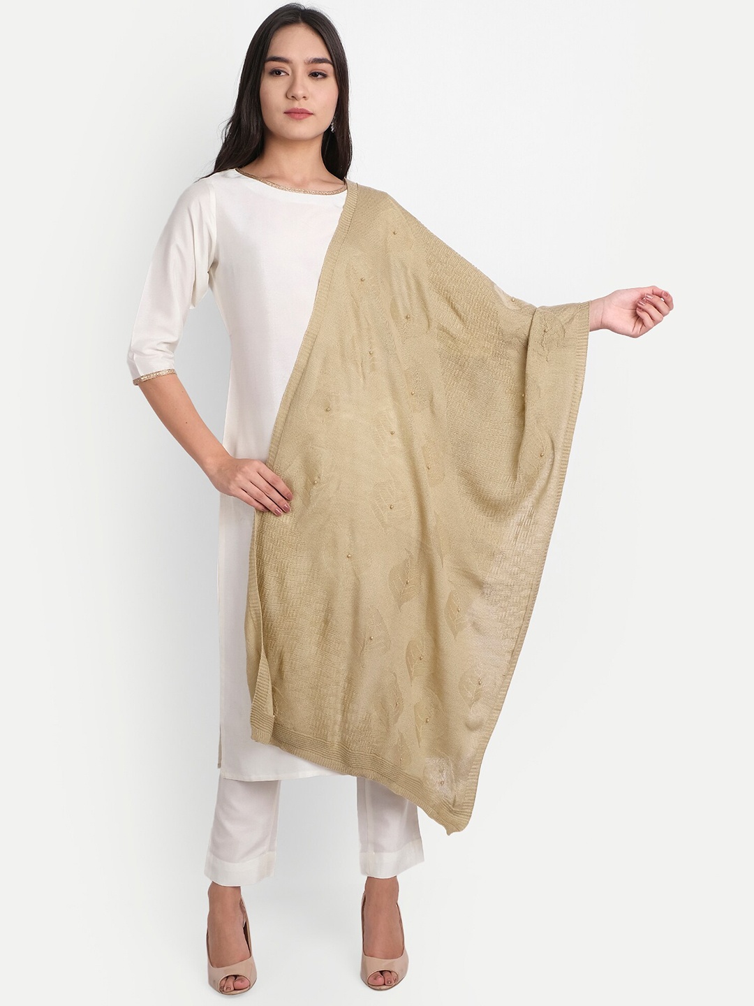 

HK colours of fashion Women Beige Woven Design Stole