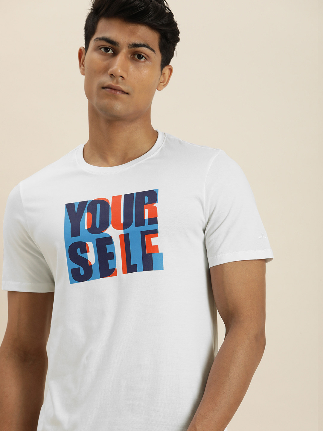 

ether Men White Typography Printed Round-Neck Pure Cotton T-shirt