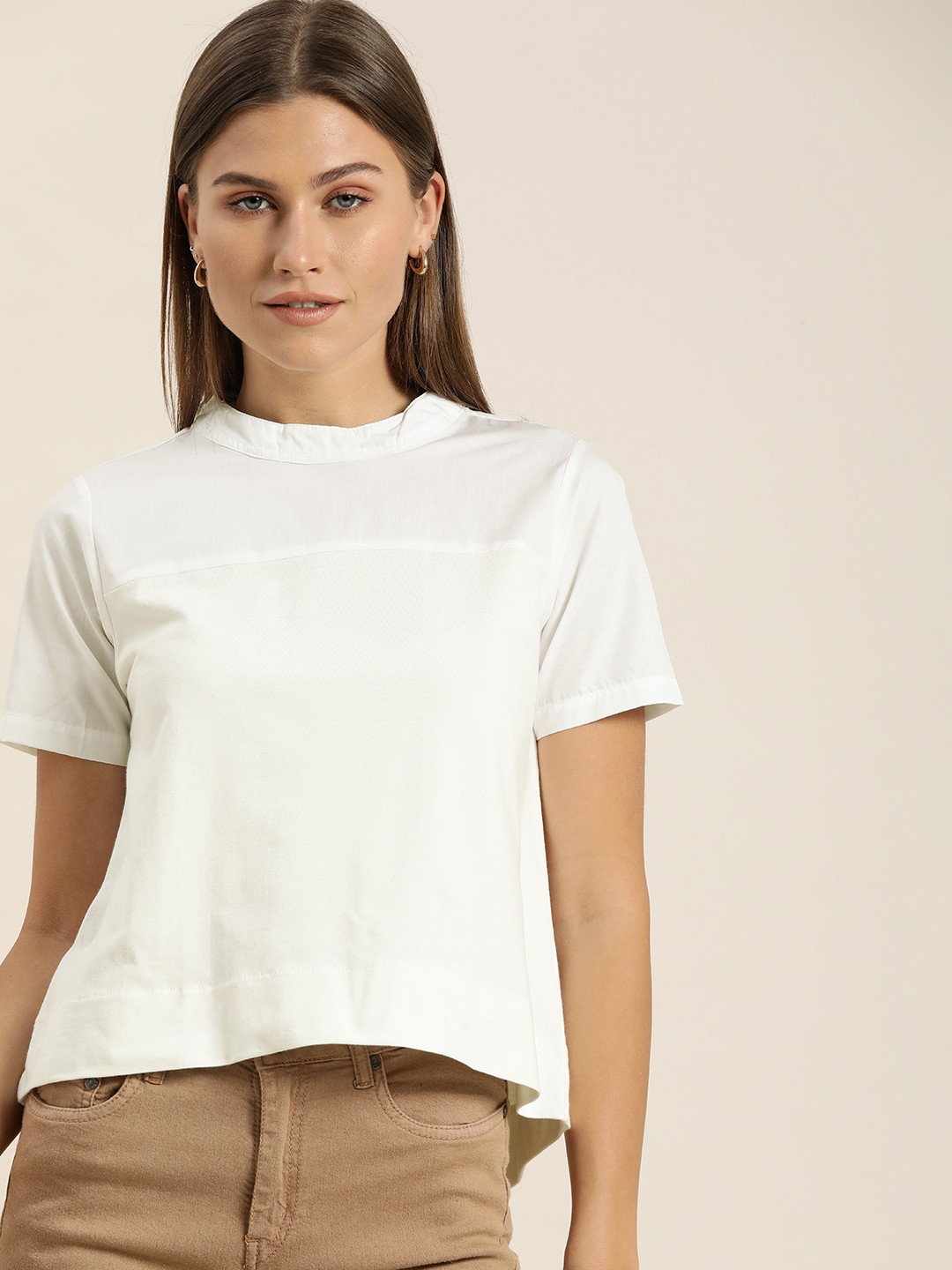 

ether Women White Solid Round Neck Casual T-shirt