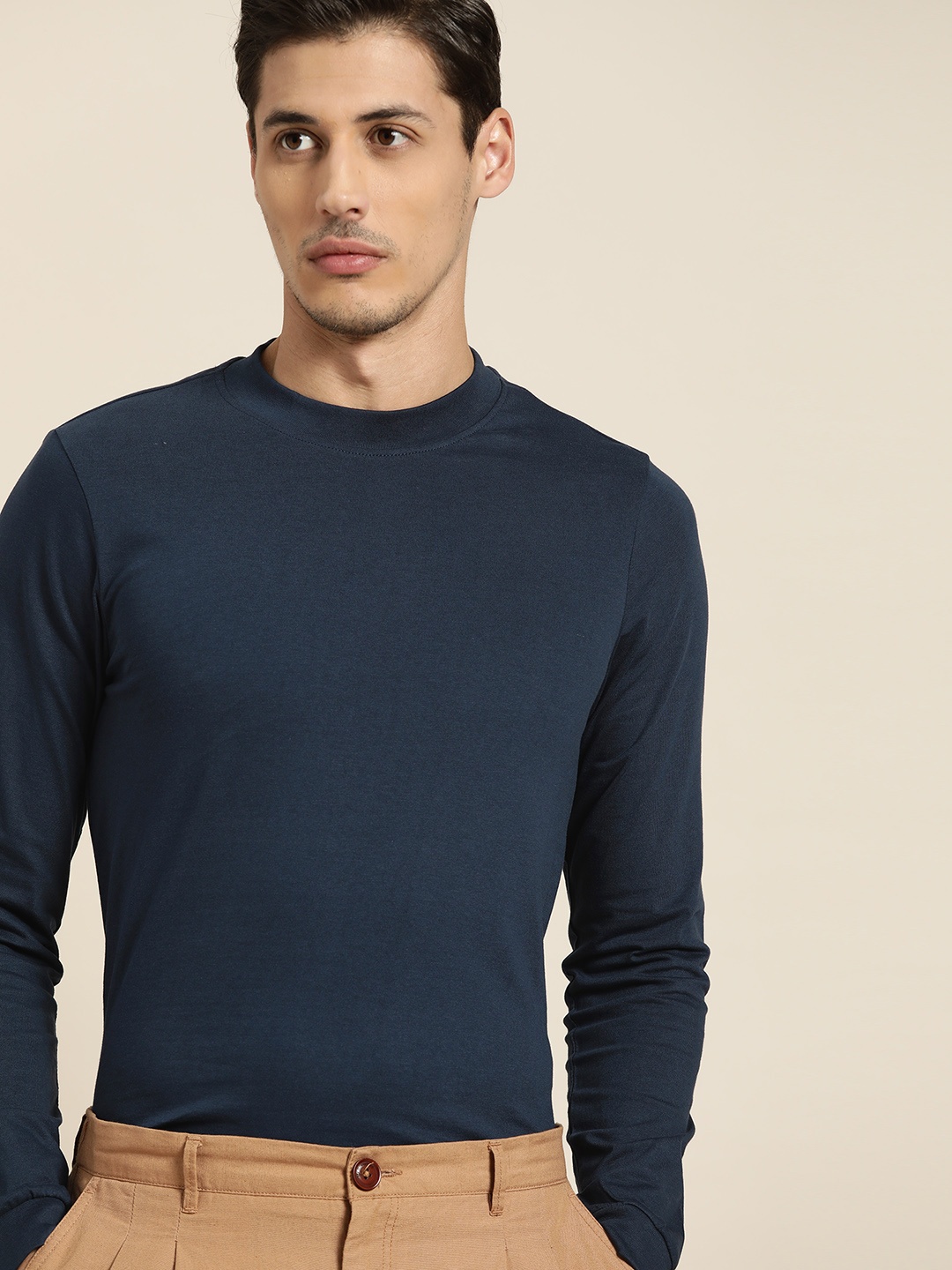 

ether Men Navy Blue Pure Cotton T-shirt