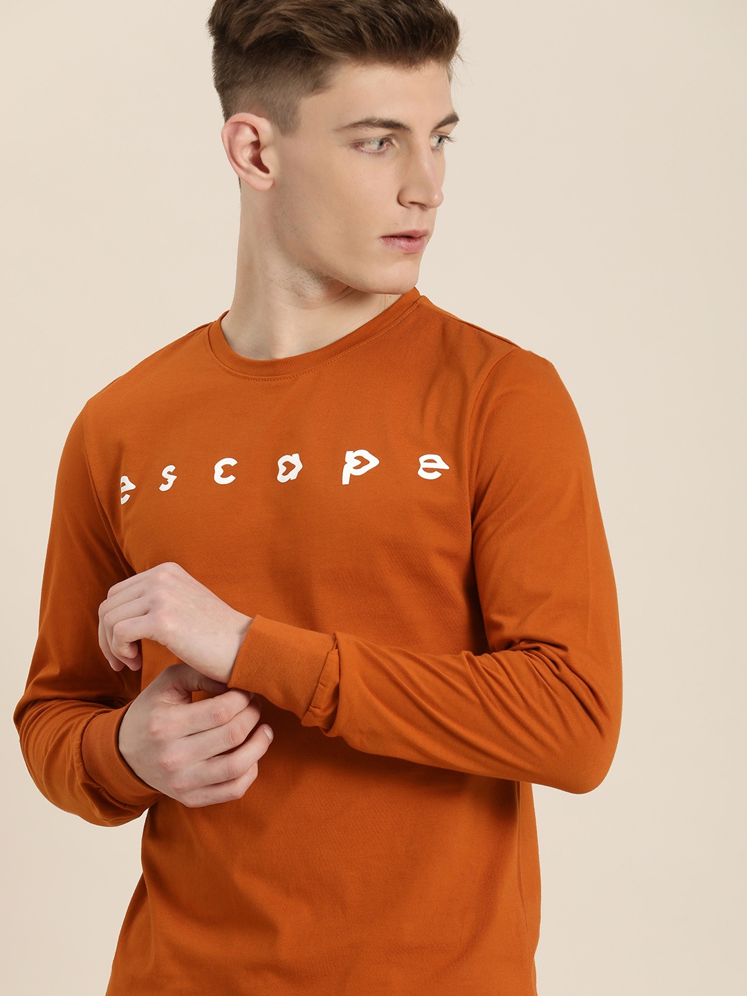 

ether Men Rust Typography Printed Casual T-shirt