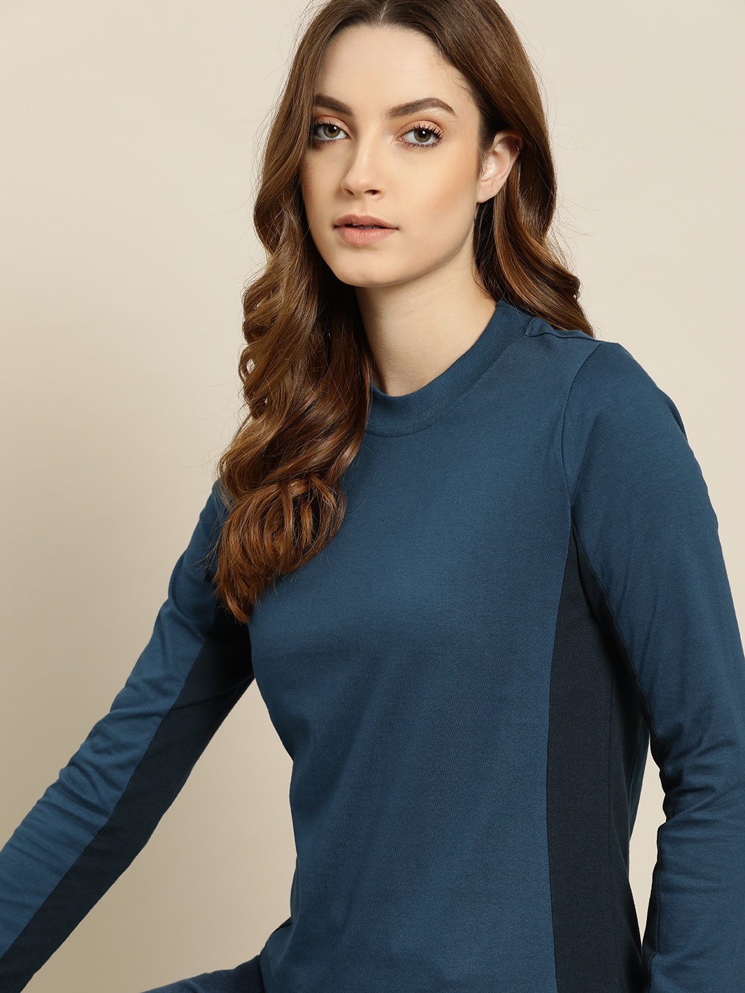 

ether Women Blue Pure Cotton Colourblocked T-shirt