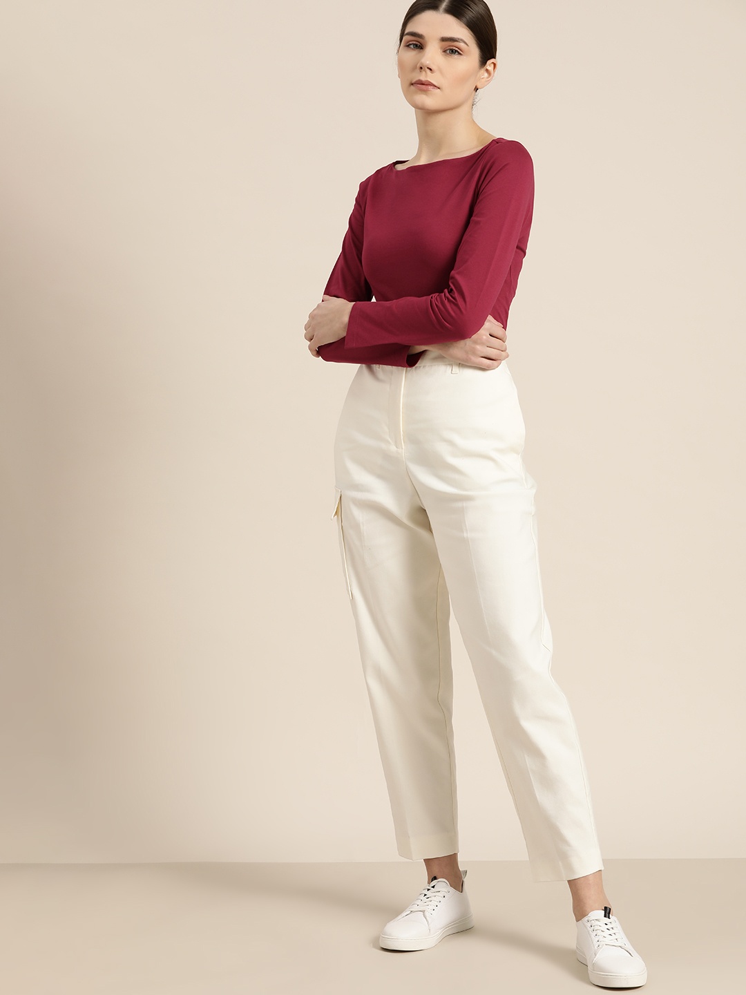 

ether Women Maroon Pure Cotton T-shirt