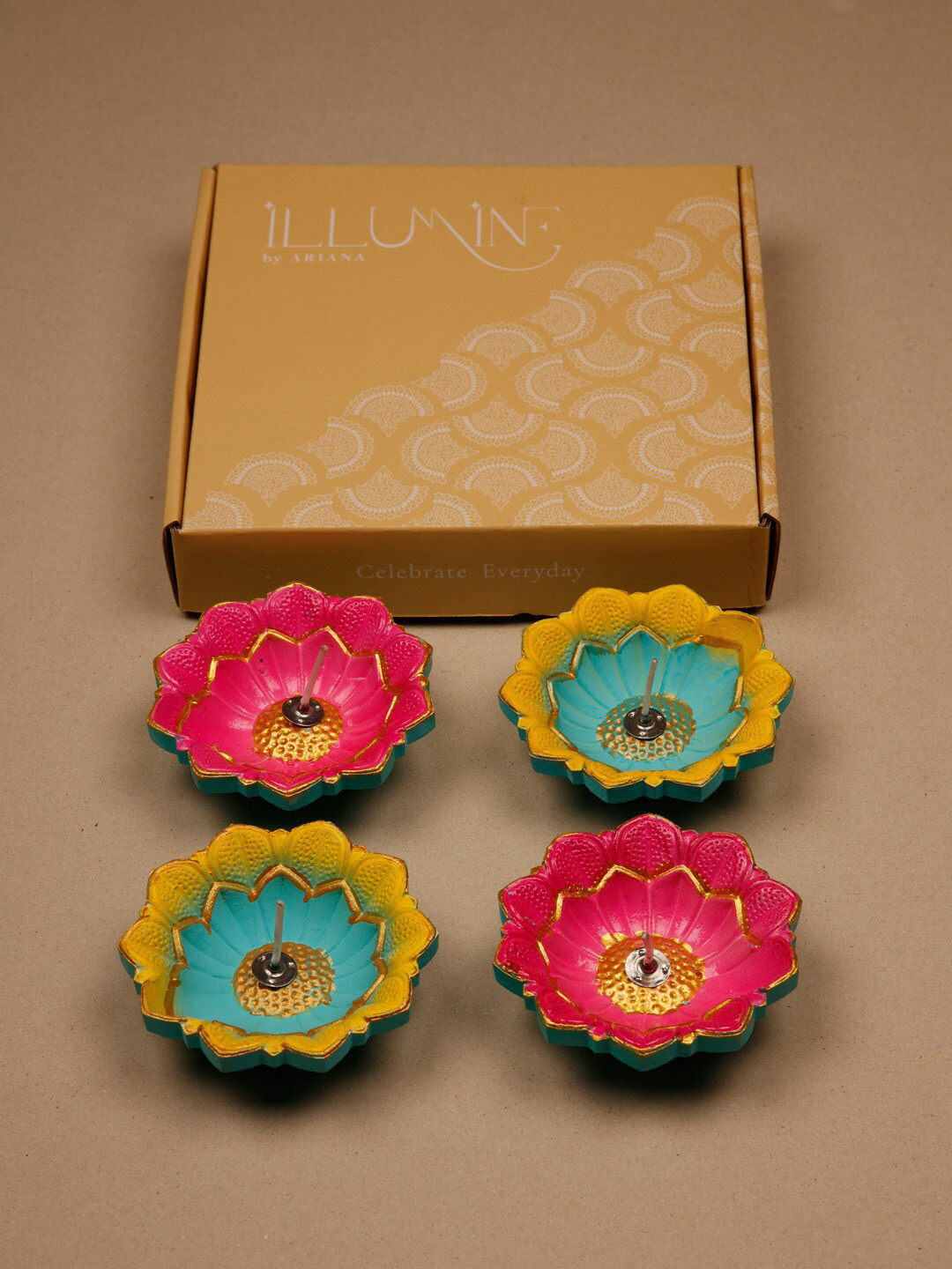 

Ariana Set of 4 Multicolored Handcrafted Gel Scented Diya, Multi
