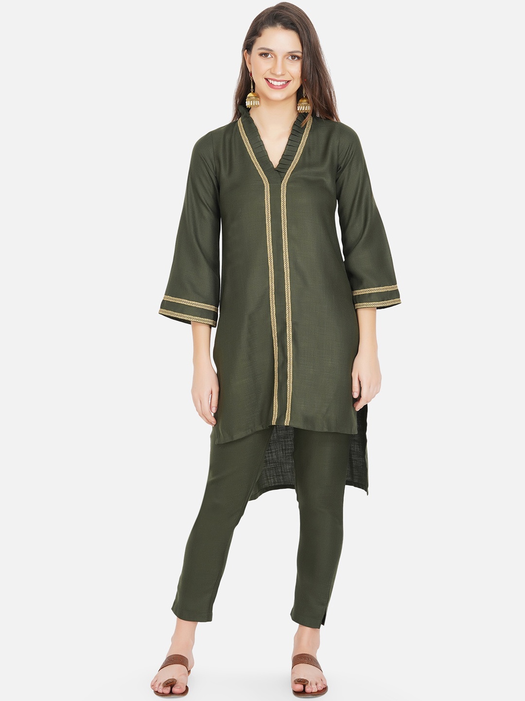 

FABNEST Women Green Flared Sleeves Kurta