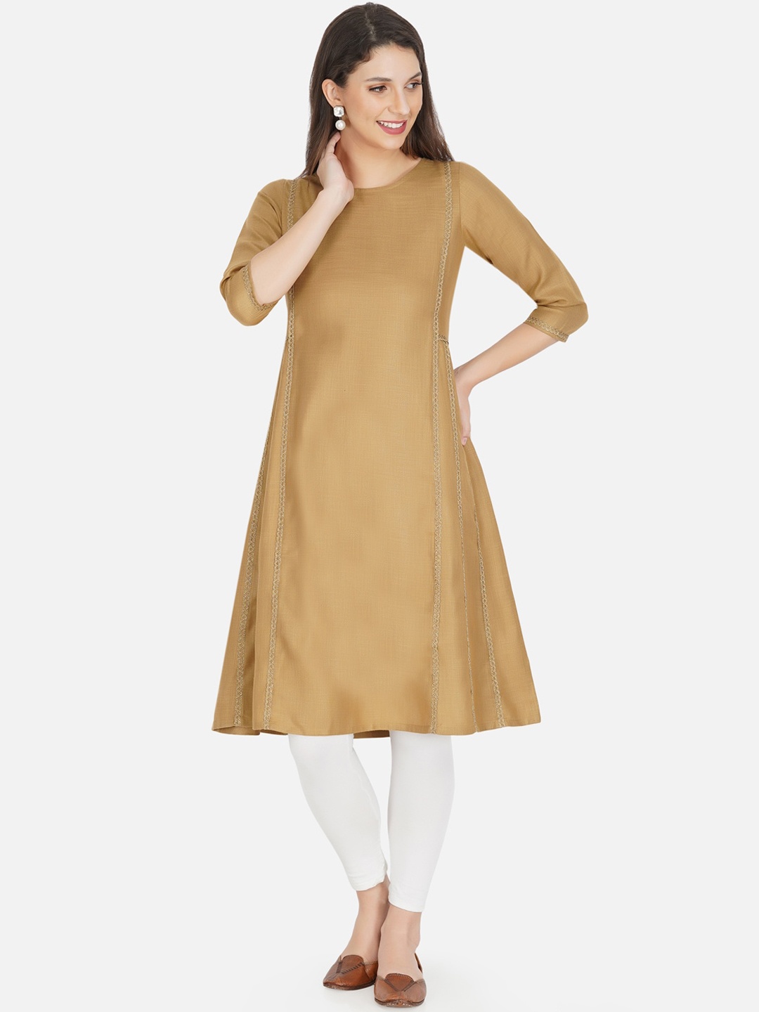 

FABNEST Women Brown Solid A-line Kurta