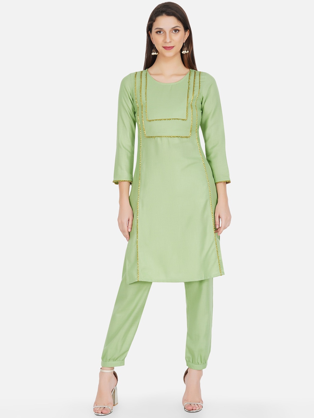 

FABNEST Women Green Cotton Thread Work Kurta