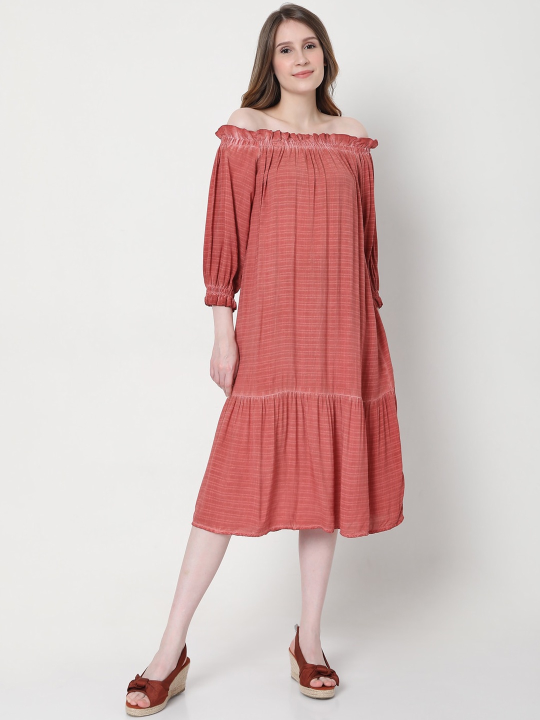 

Vero Moda Red Off-Shoulder A-Line Midi Dress