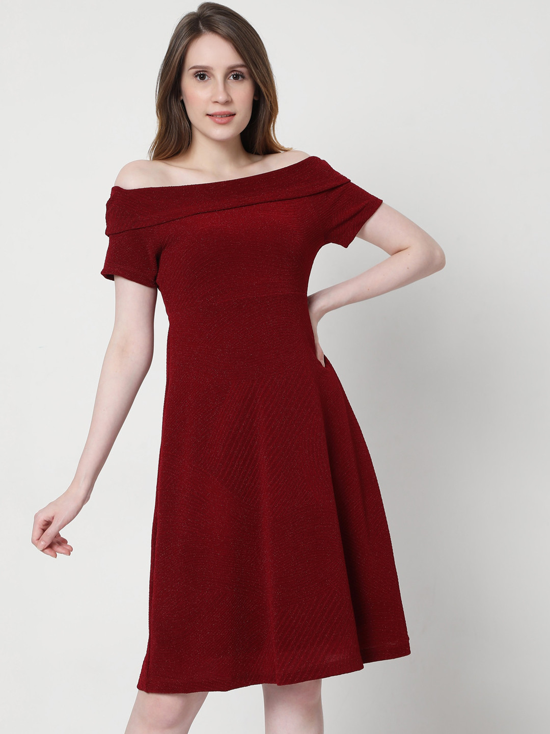 

Vero Moda Maroon Off-Shoulder Dress