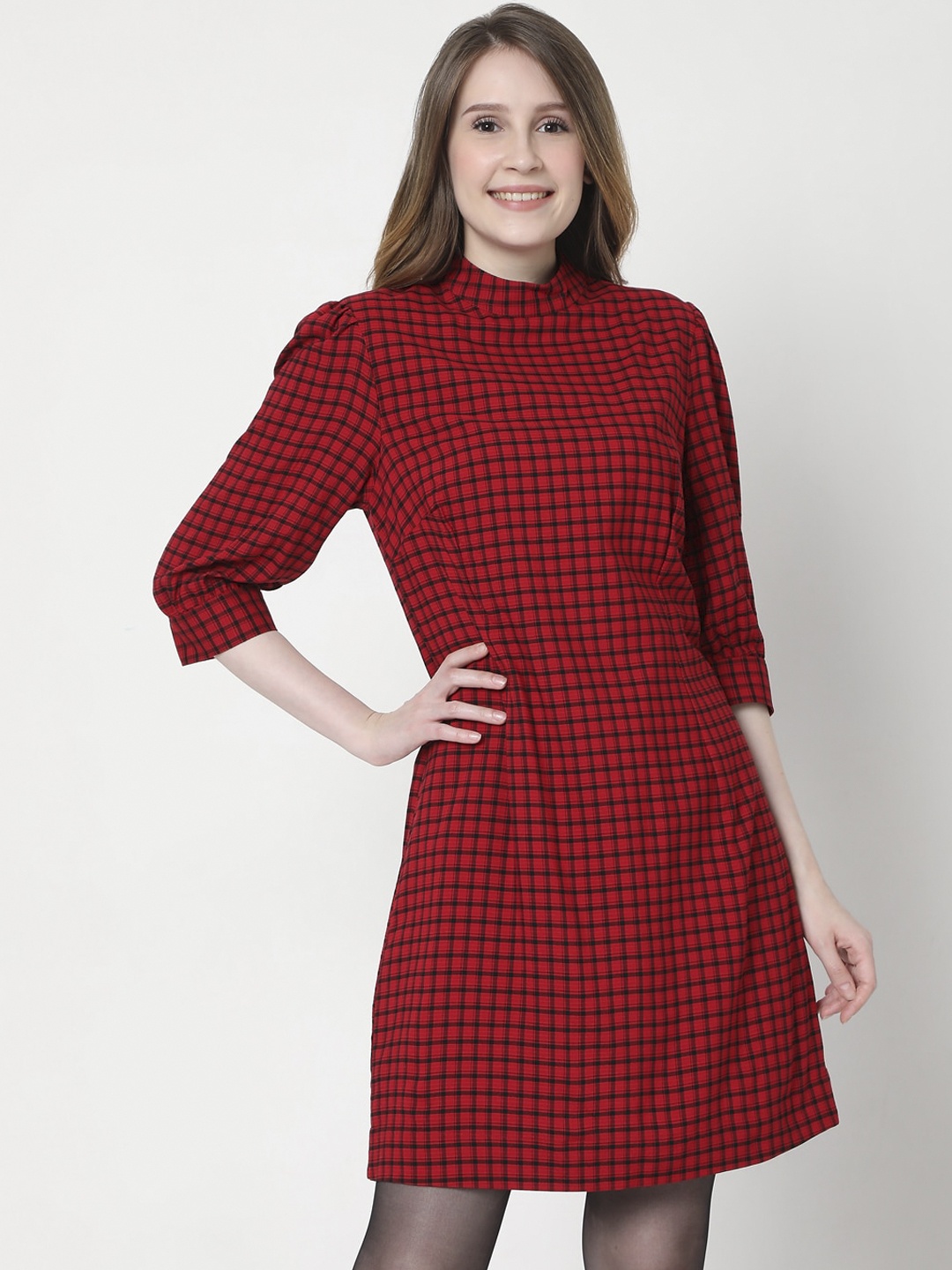 

Vero Moda Red Checked A-Line Dress
