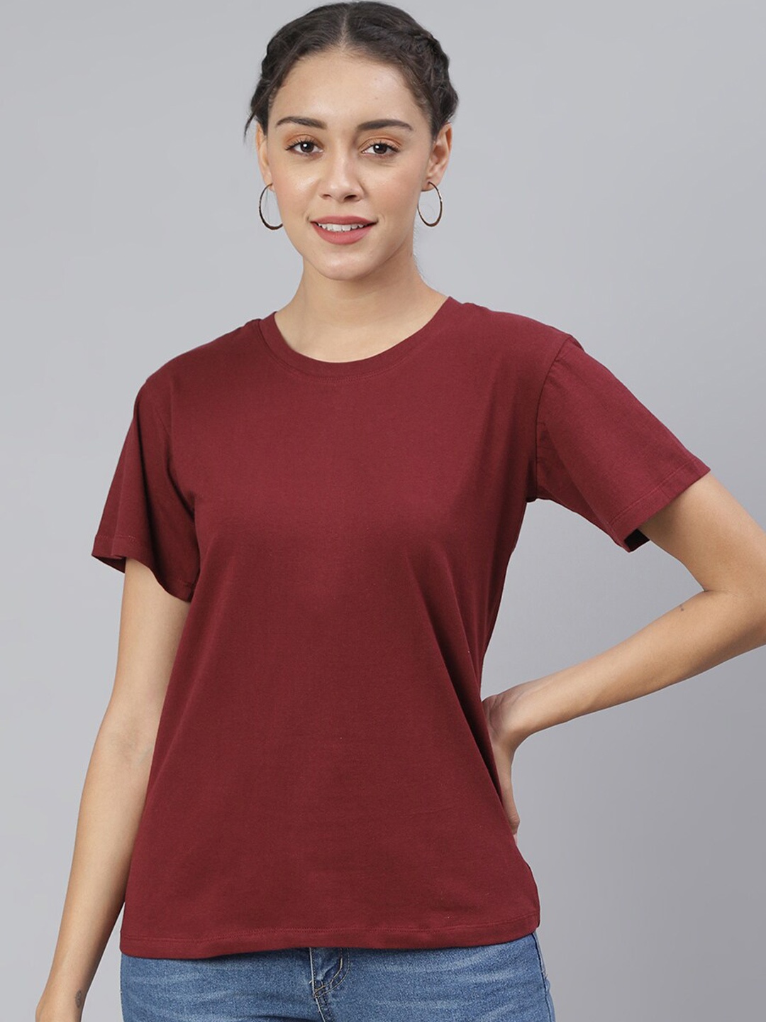 

SCORPIUS Women Maroon Loose T-shirt
