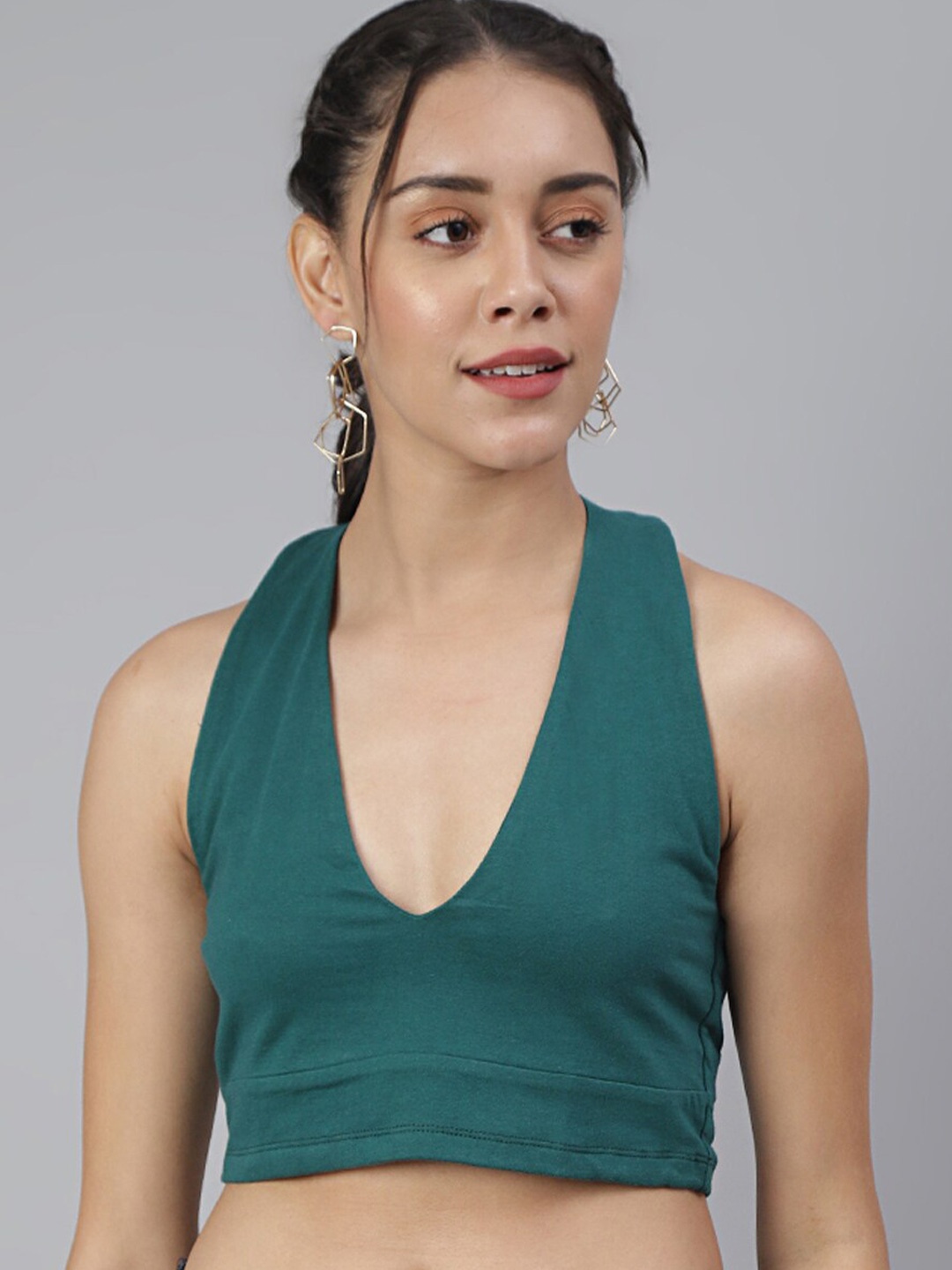 

SCORPIUS Teal Solid Halter Neck Bralette Top