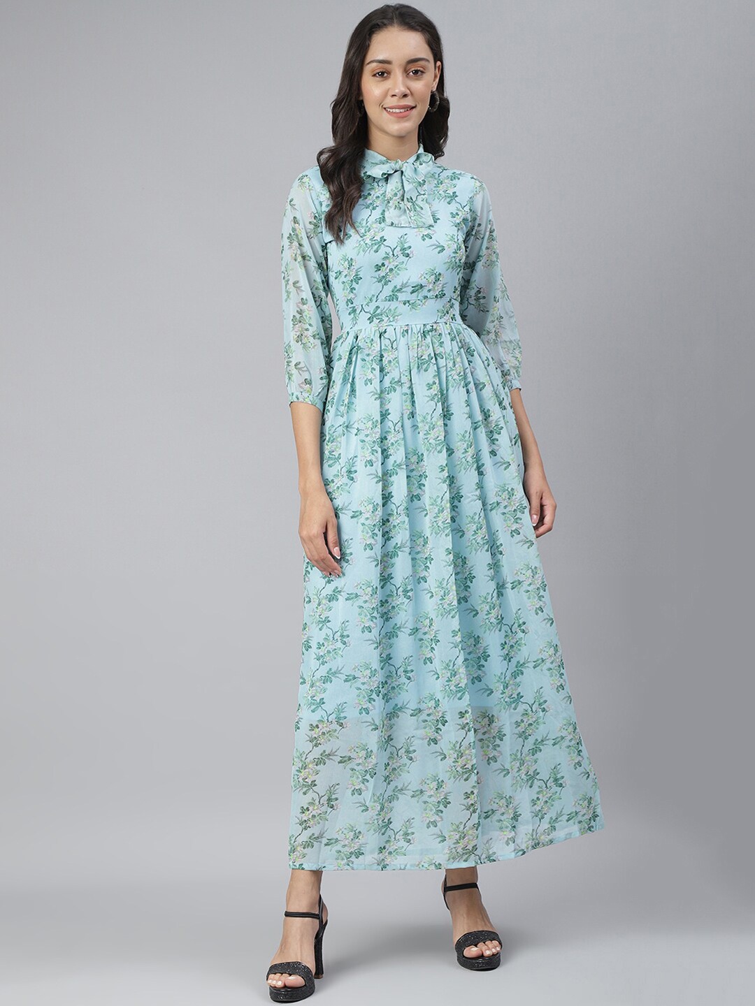 

SCORPIUS Blue Floral Georgette Maxi Dress