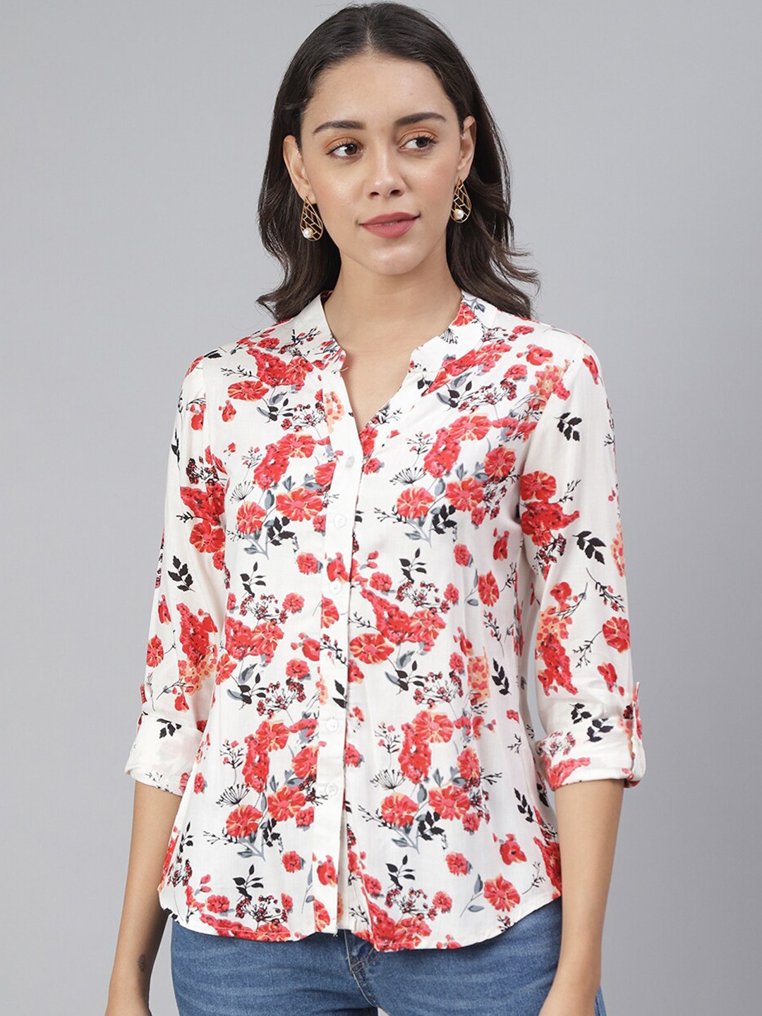 

SCORPIUS Women White Floral Opaque Printed Casual Shirt
